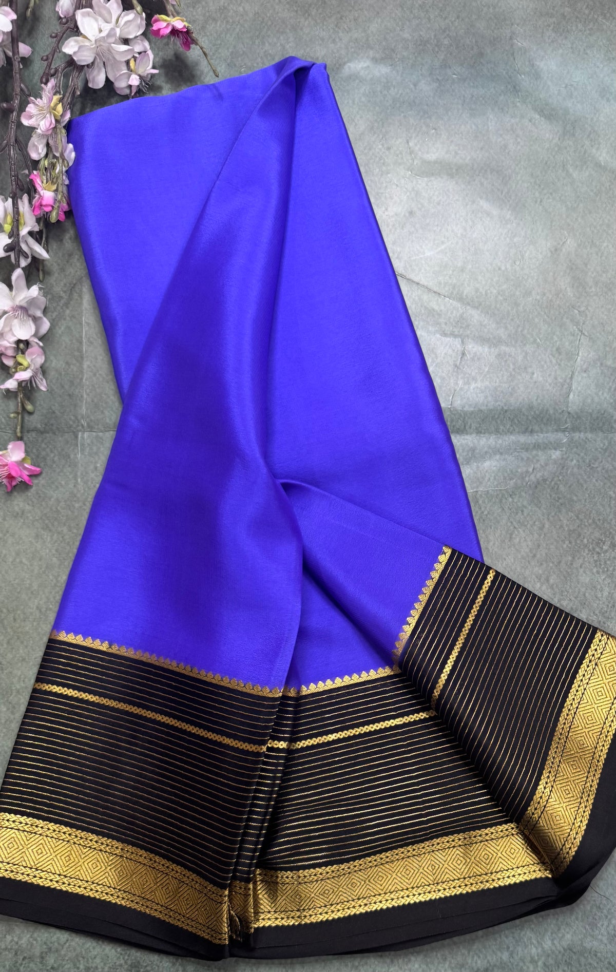 Violet stripes border pure Mysore silk saree