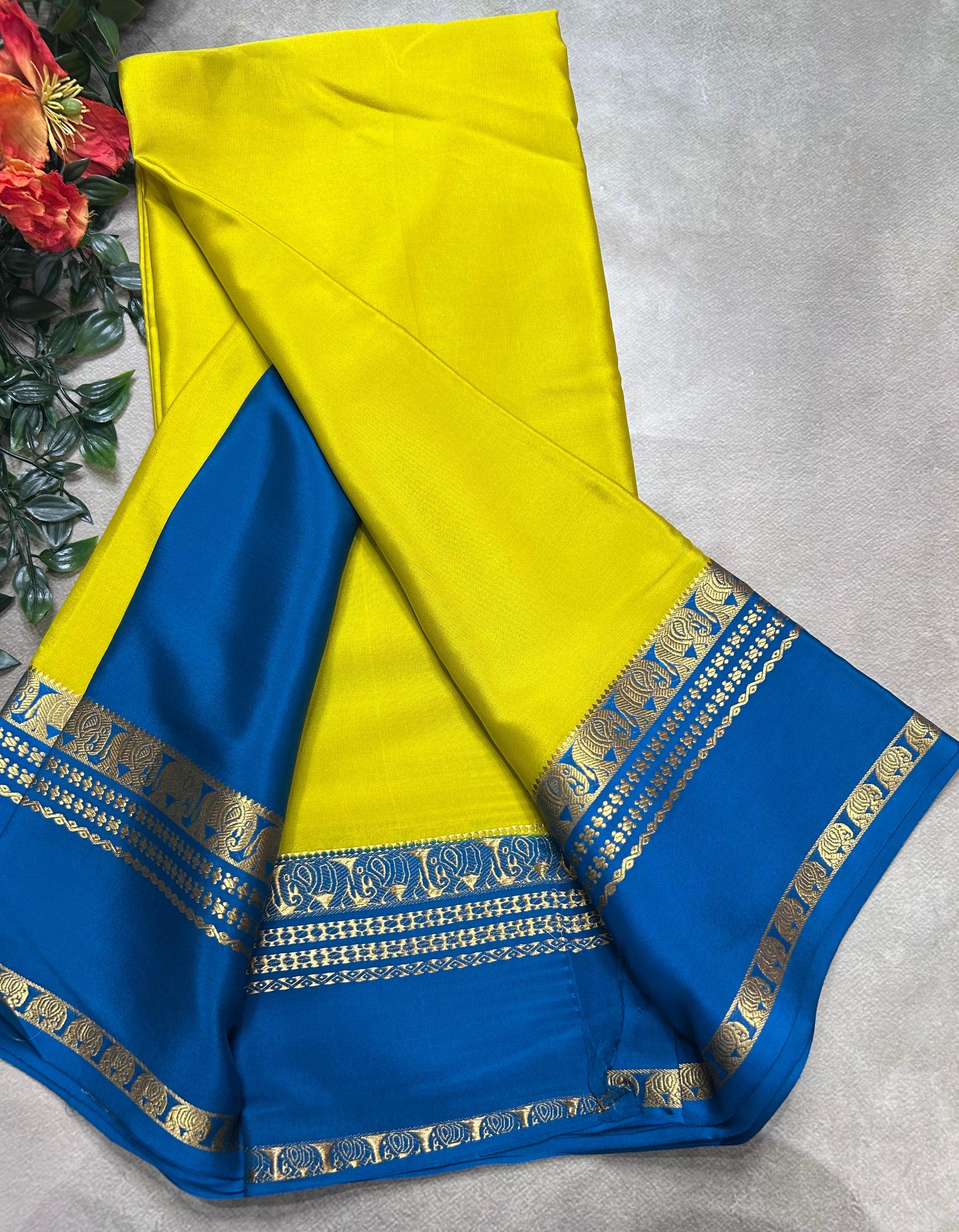 Yellow bentex border pure mysore silk saree(YMS106)