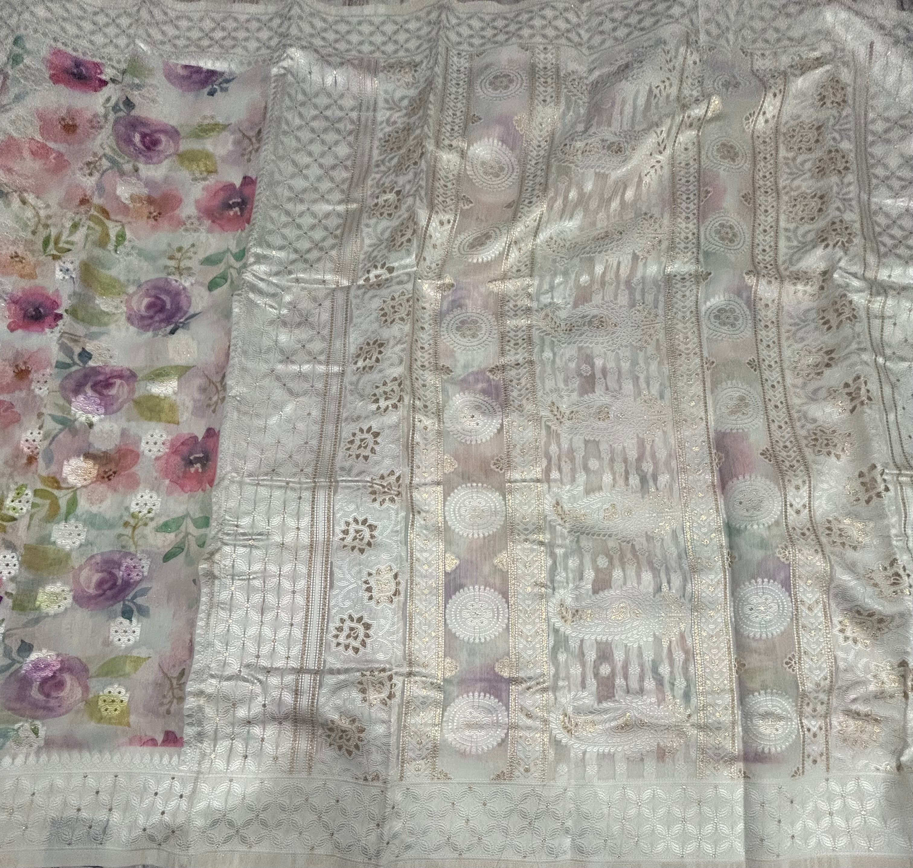 Cream Digital print semi Tussar saree