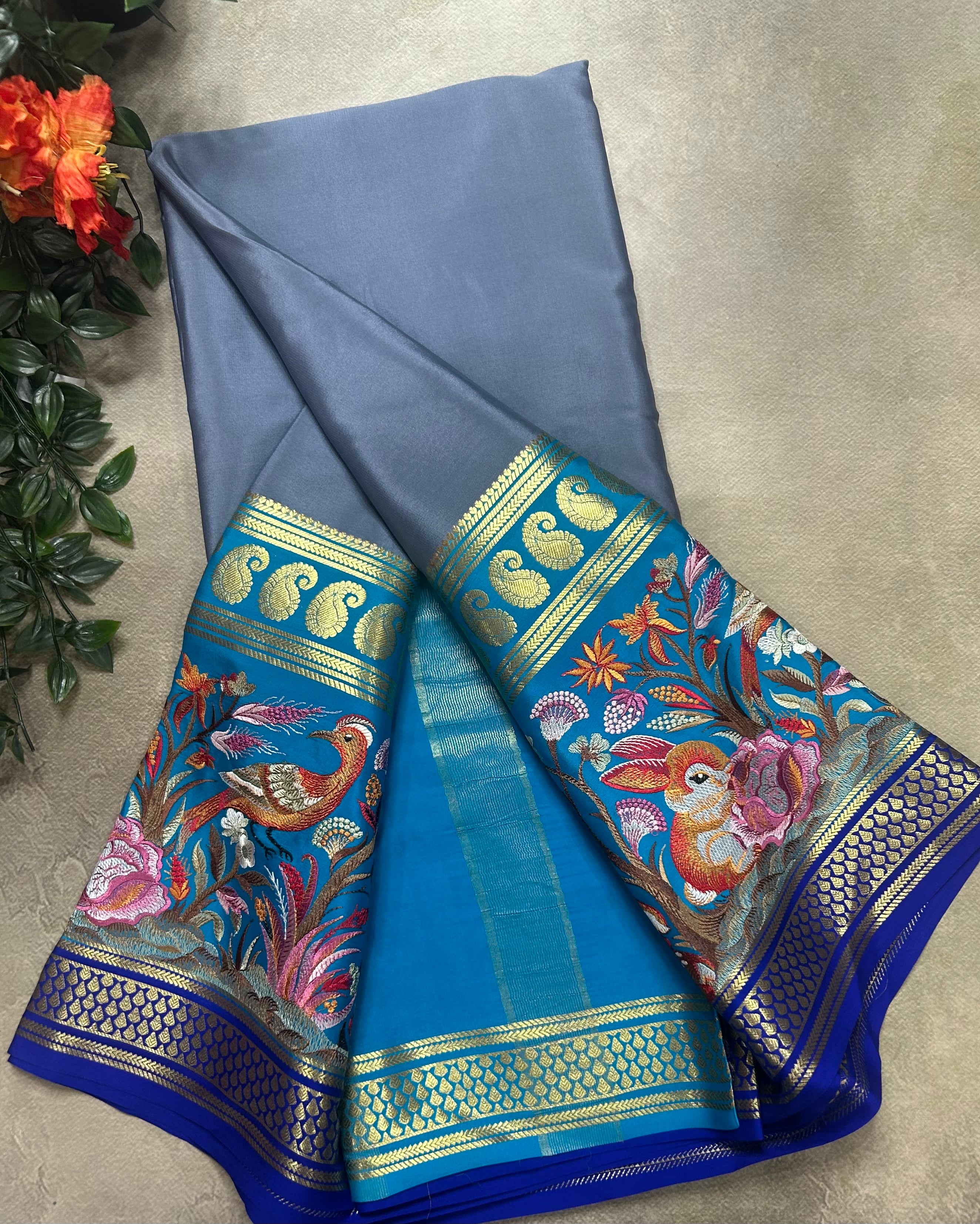 3D embroidery pure mysore silk-105 saree