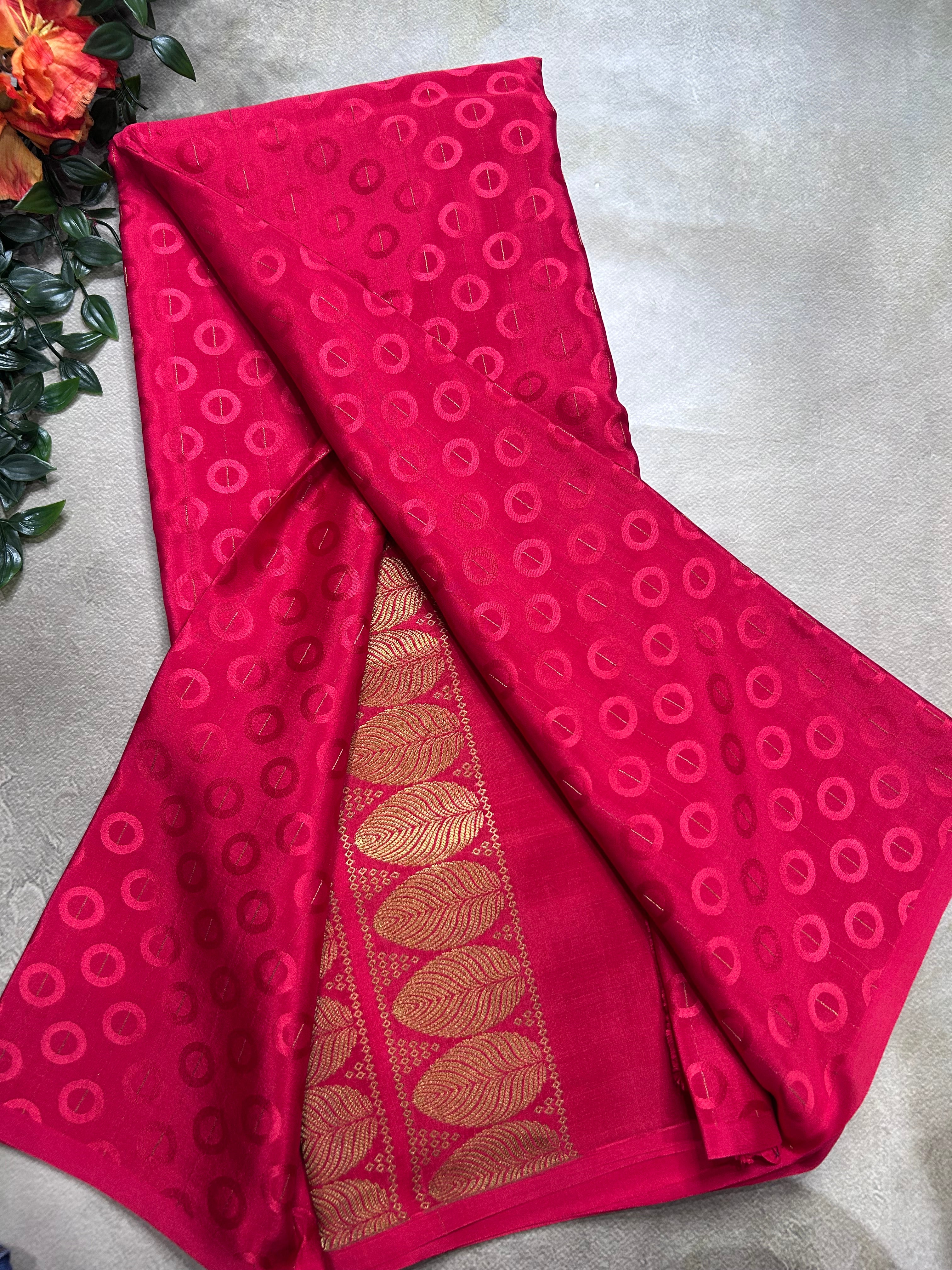 Red embossed Butta pure mysore silk saree(DMS106)