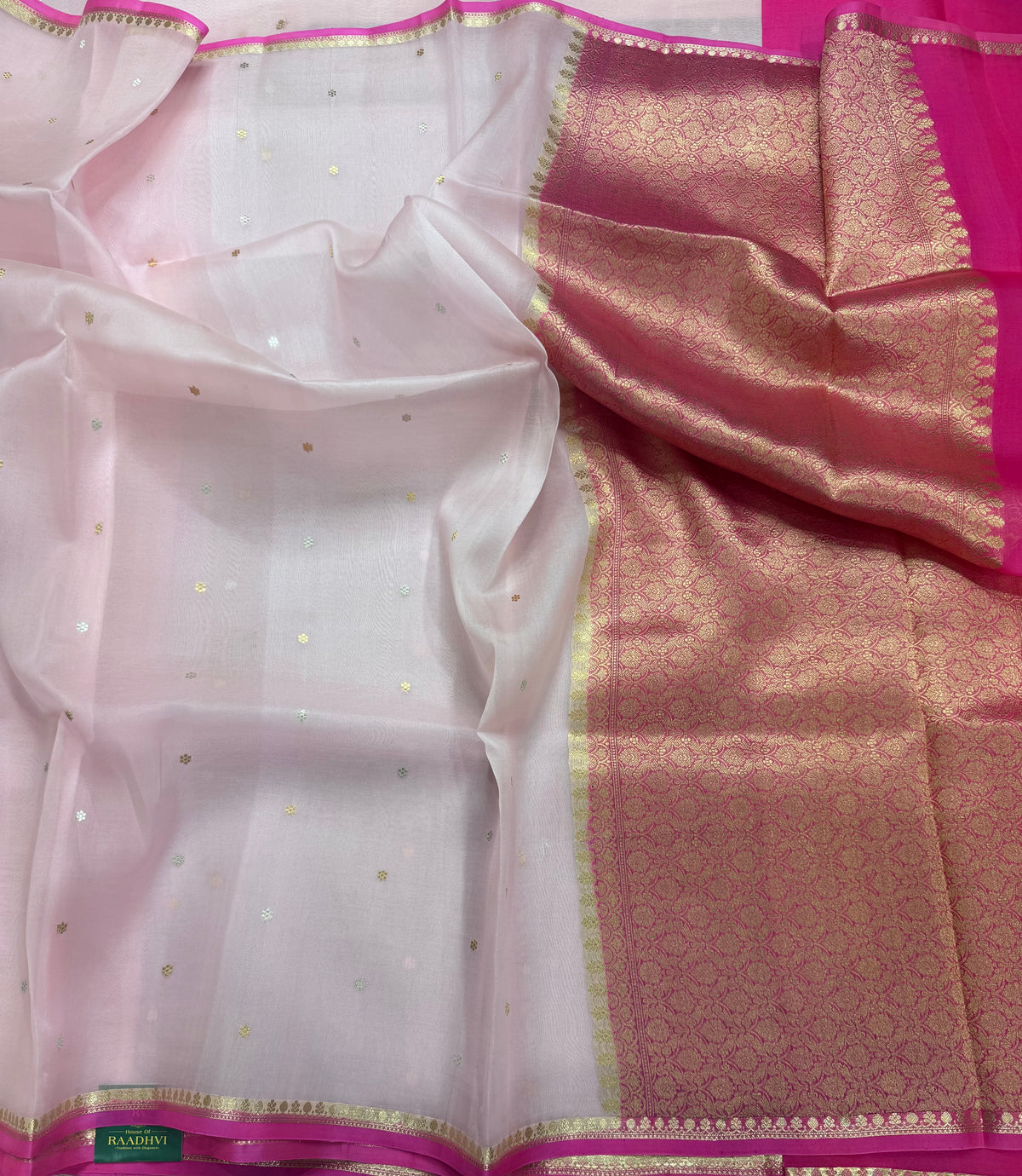 Pastel pink pure Kora Organza Saree 111