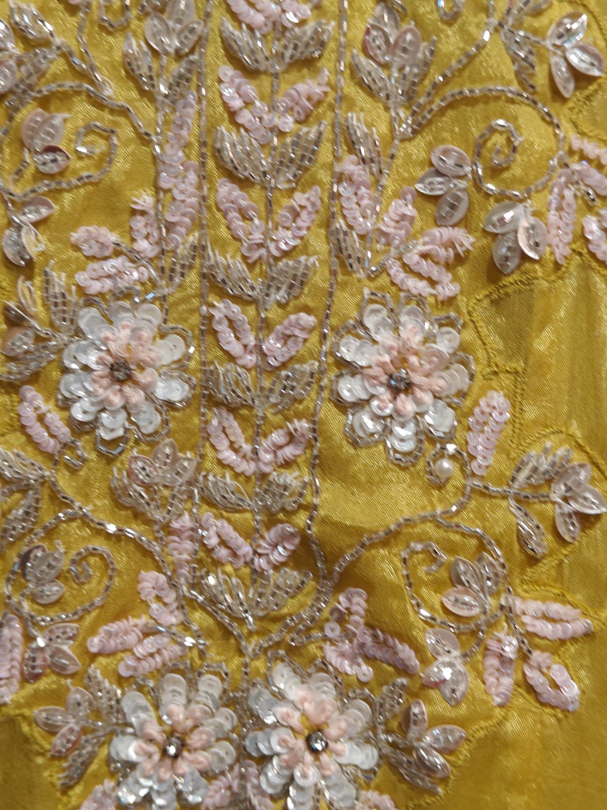 Yellow Anarkali Chinnon Hand Embroidery Kurtha 567