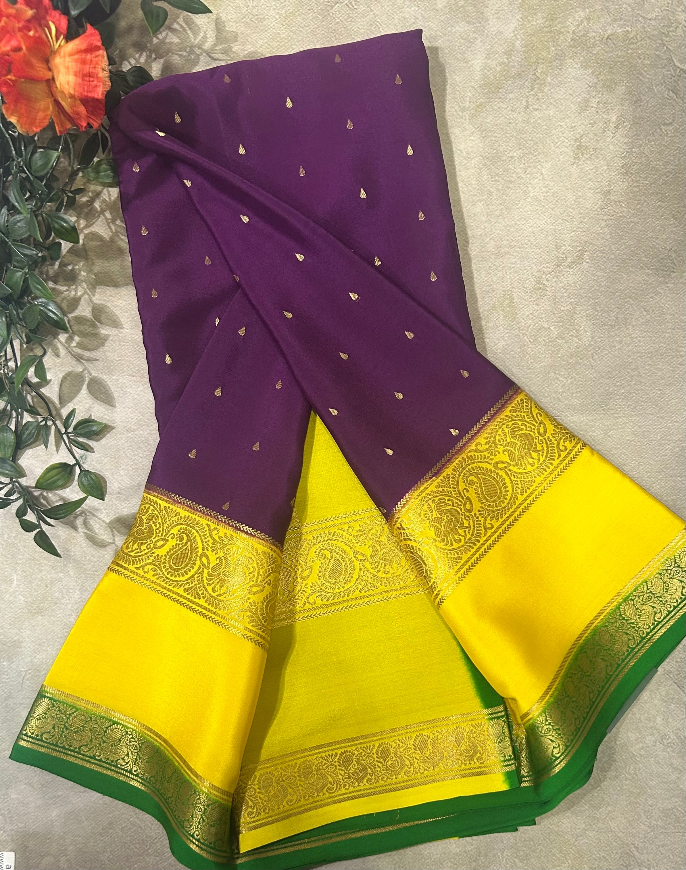 Purple bentex border pure Mysore silk 105 saree