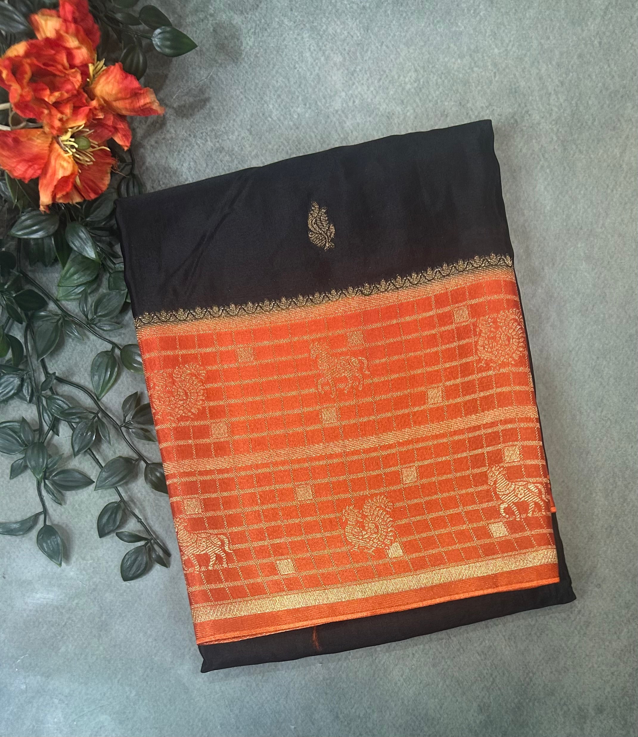 Black Checks border semi Mysore 104 saree