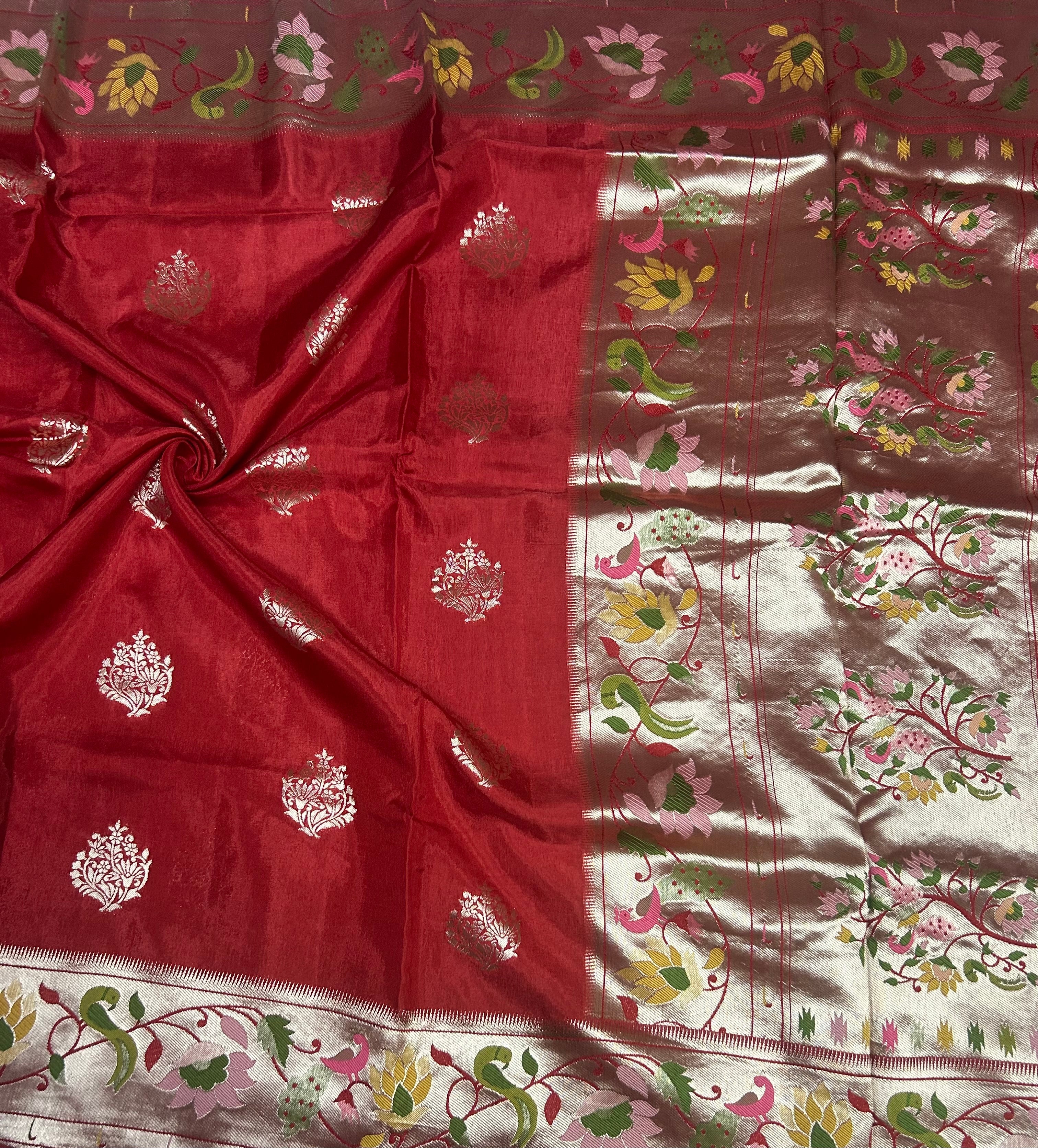 Dark orange Paithani border tussar crepe 105 saree
