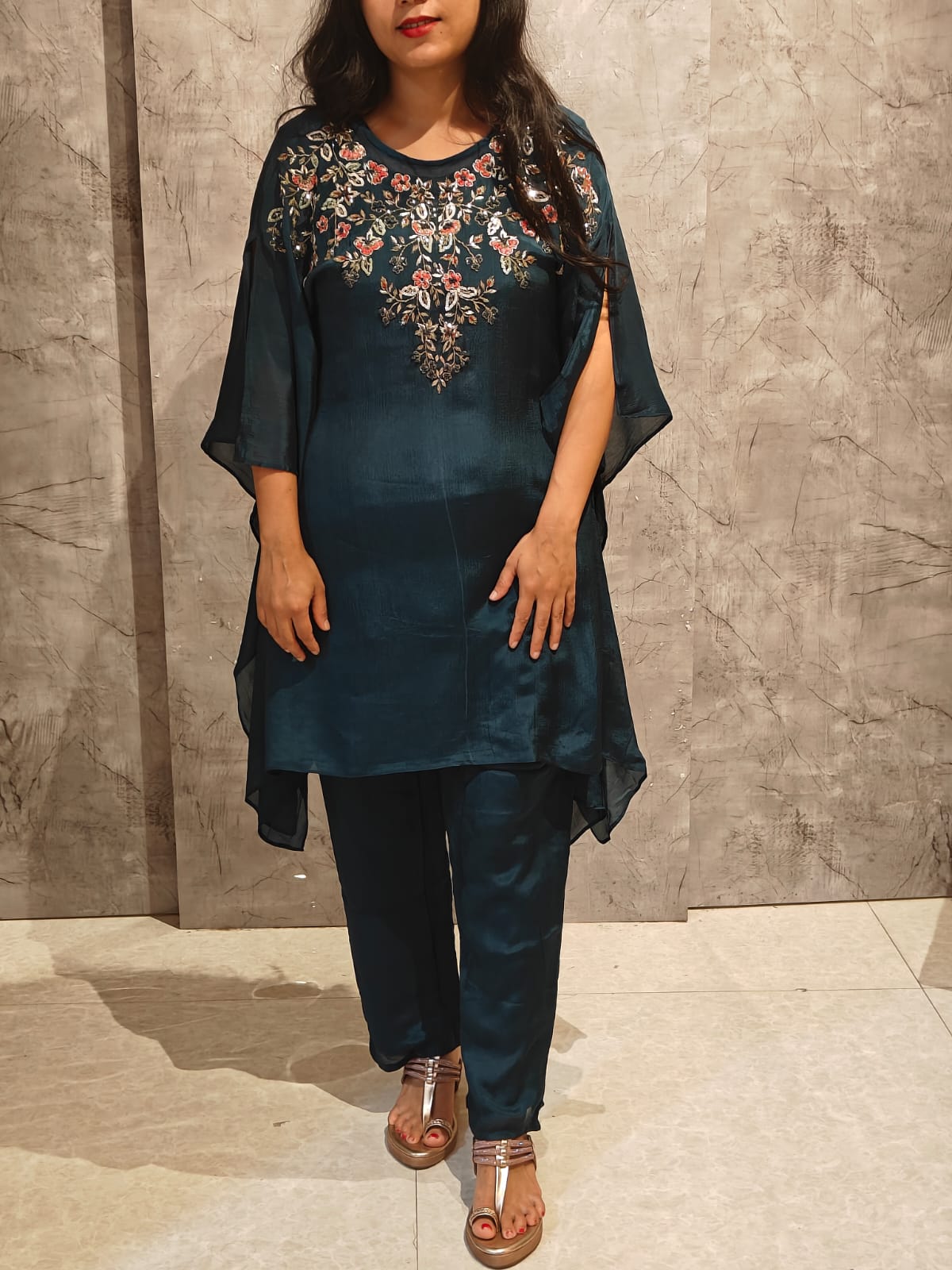 “Kafthan" Peacock Blue  handwork party ware Kafthan Kurtha set