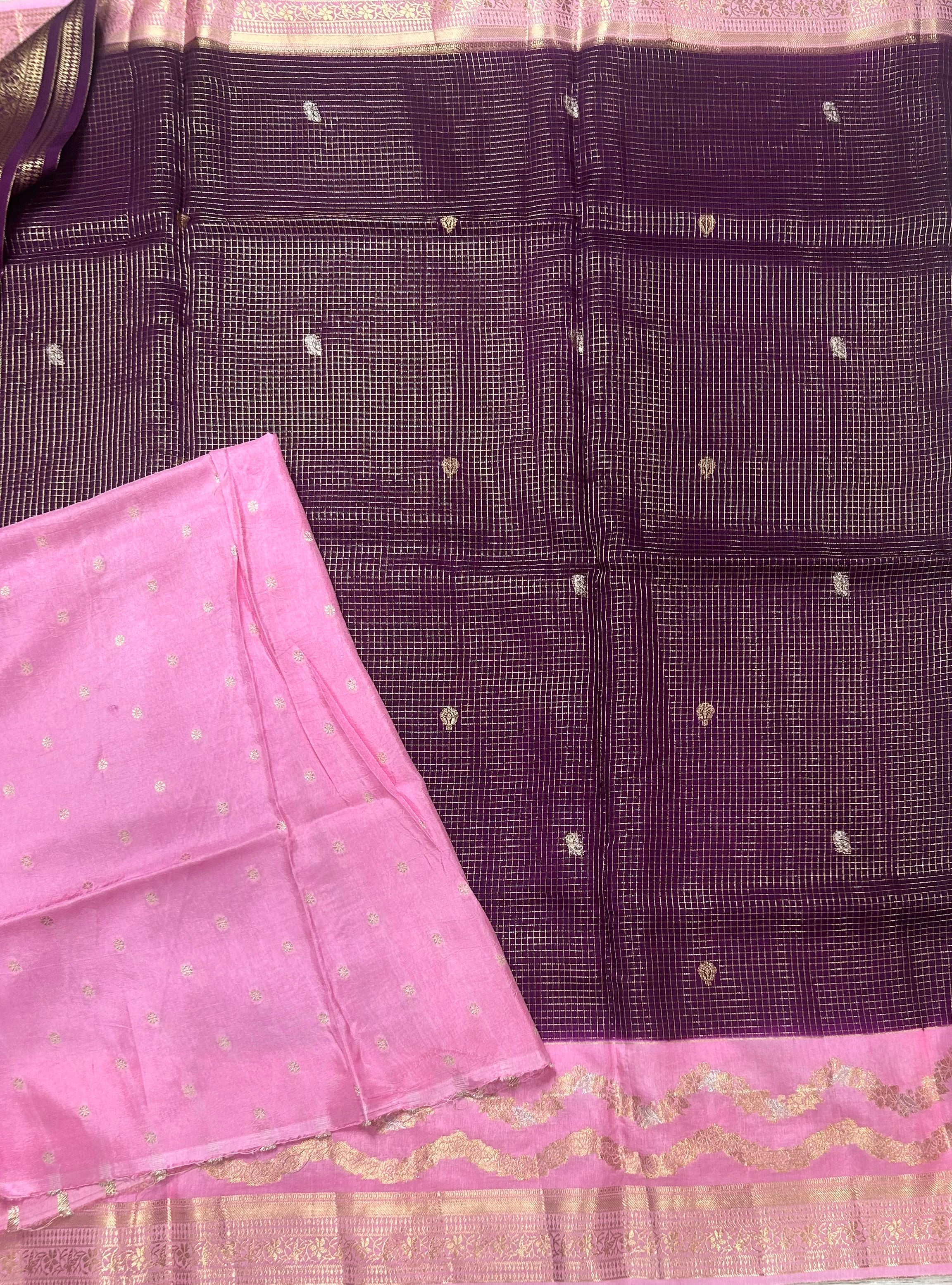 Purple small checks semi Mysore 105 saree
