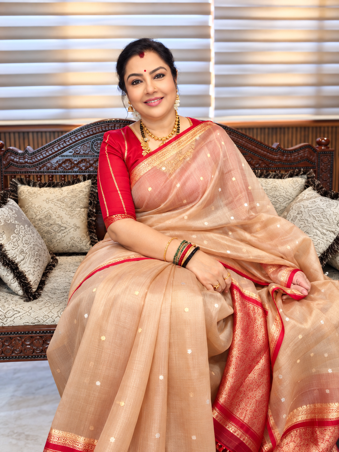 Gold Red Pure Kora Organza Saree 109- Tara
