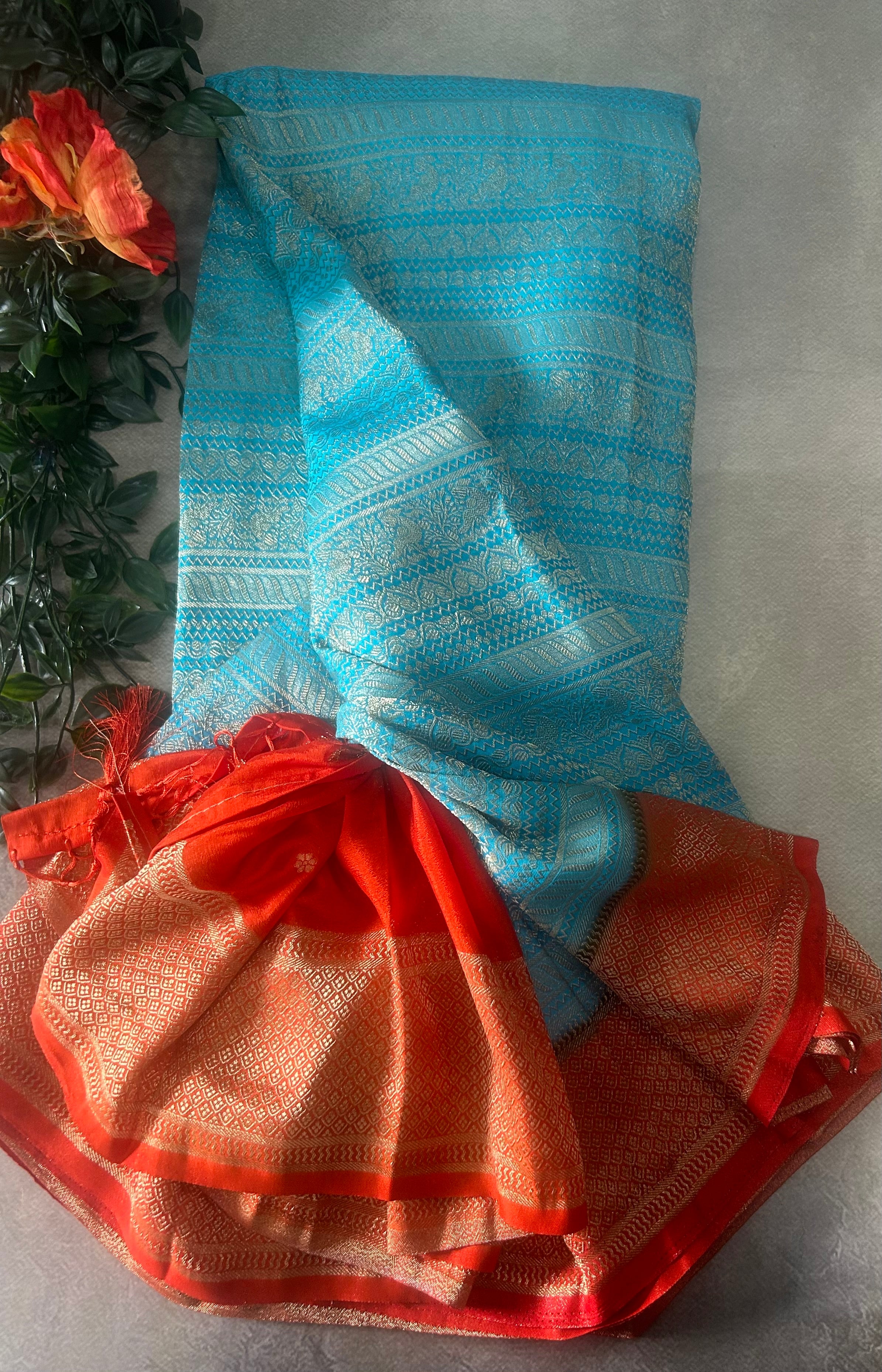 Sky blue brocade semi georgette 105 saree
