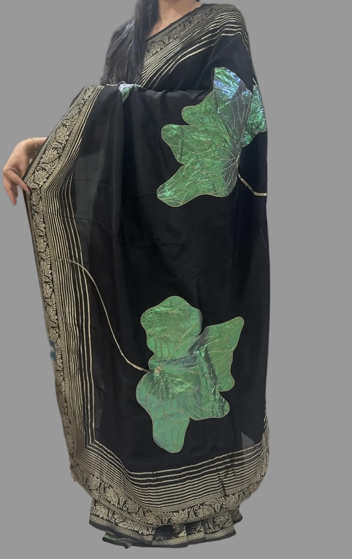 Black appliqué tissue 103 saree