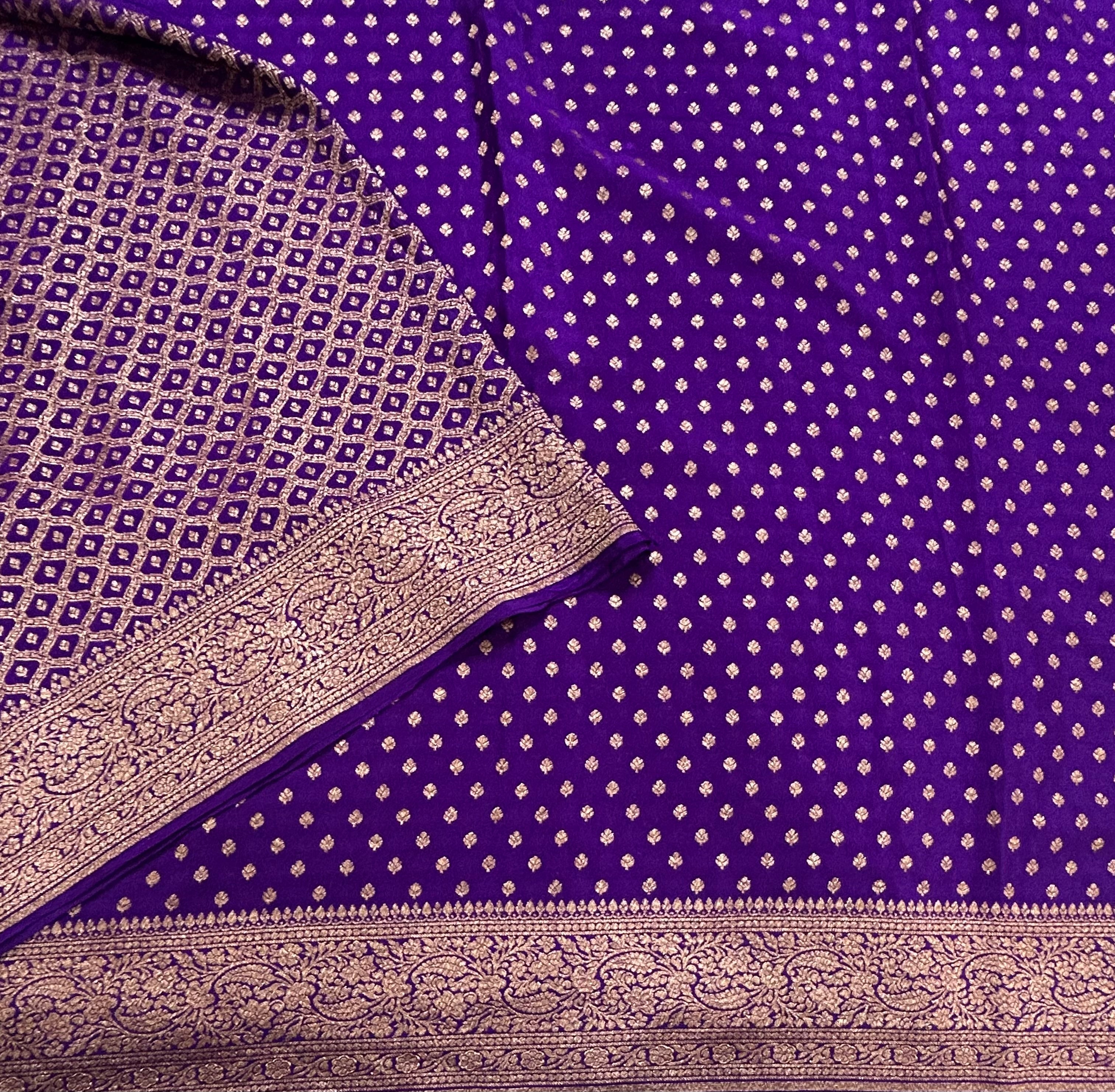 Purple small Butta pure Benarasi crepe 106 saree