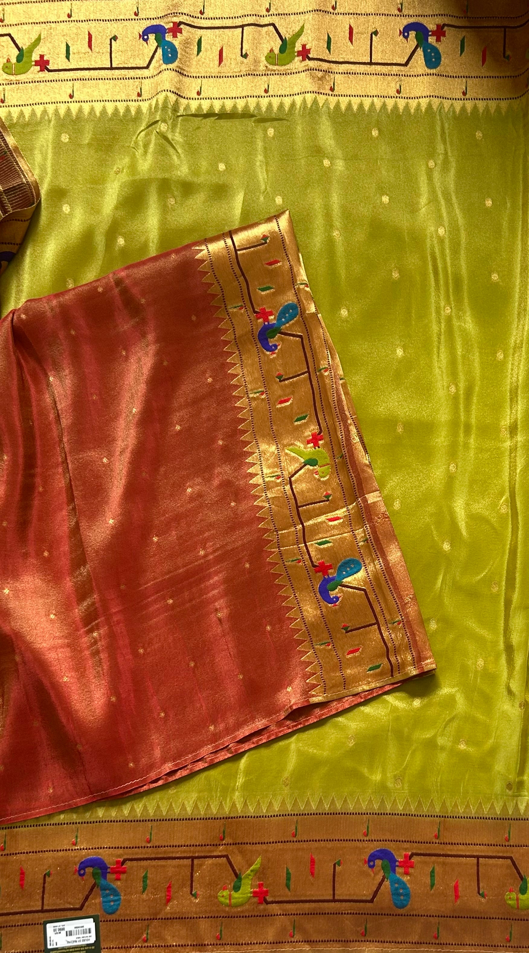 Light green small Butta tissue Paithani border 104 saree