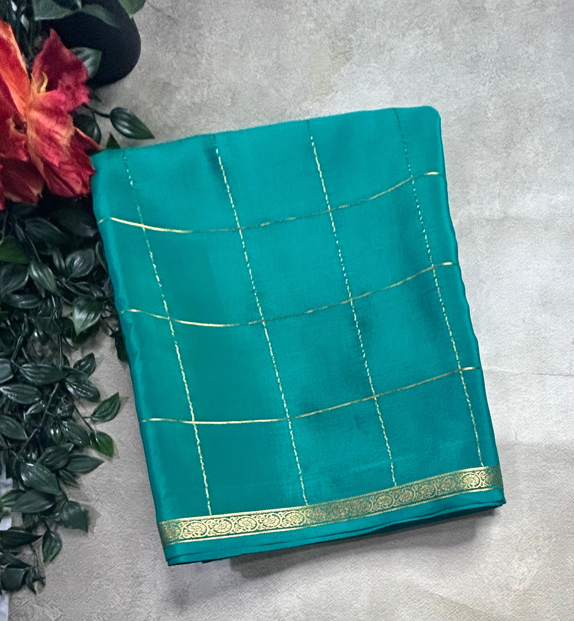 Rama green big checks pure Mysore silk 106 saree