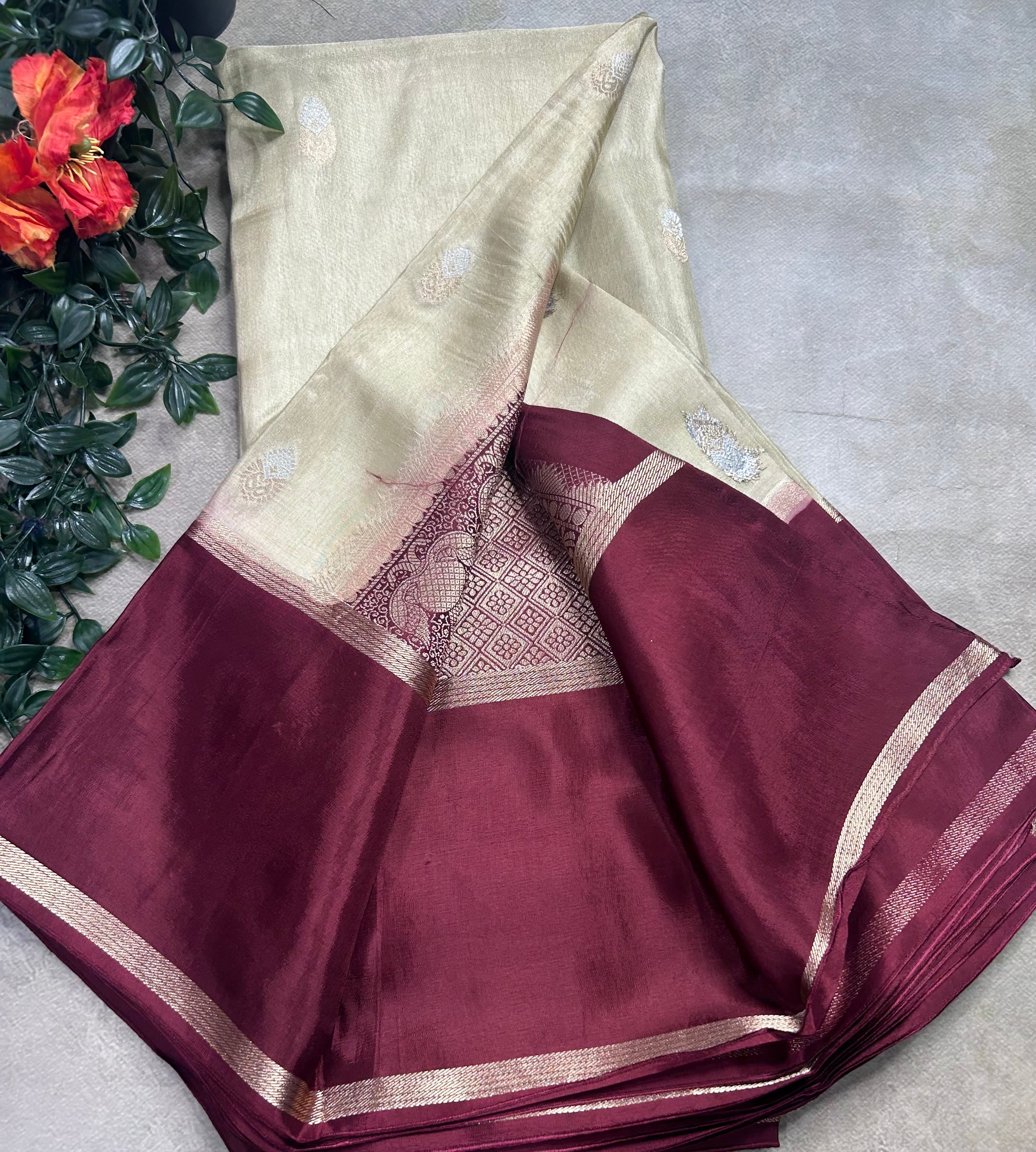 Cream bentex border semi Mysore crepe 106 saree