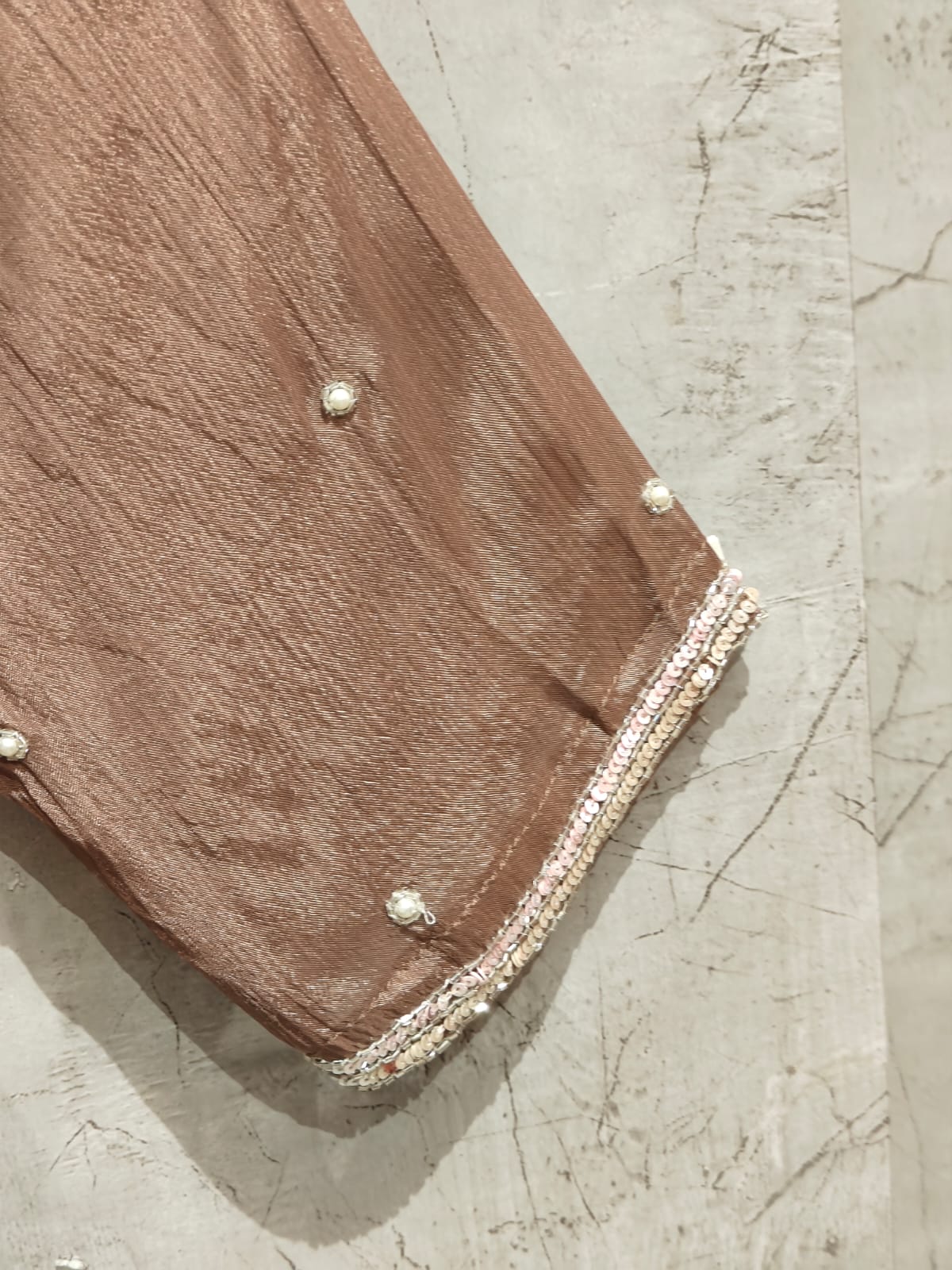 Brown Chinnon Hand Embroidery Sharara Kurtha