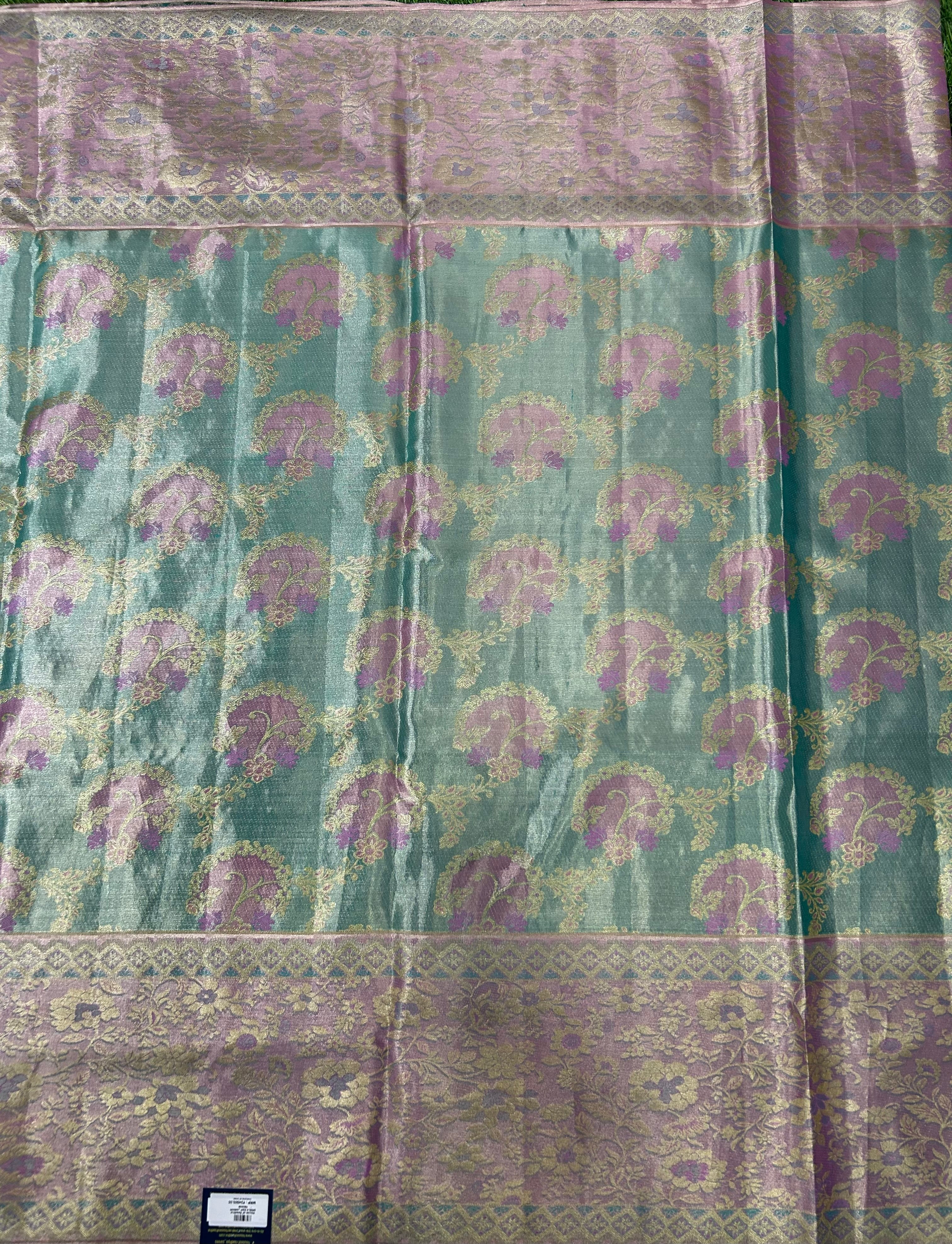 Distemper blue brocade pure kanchipuram silk saree