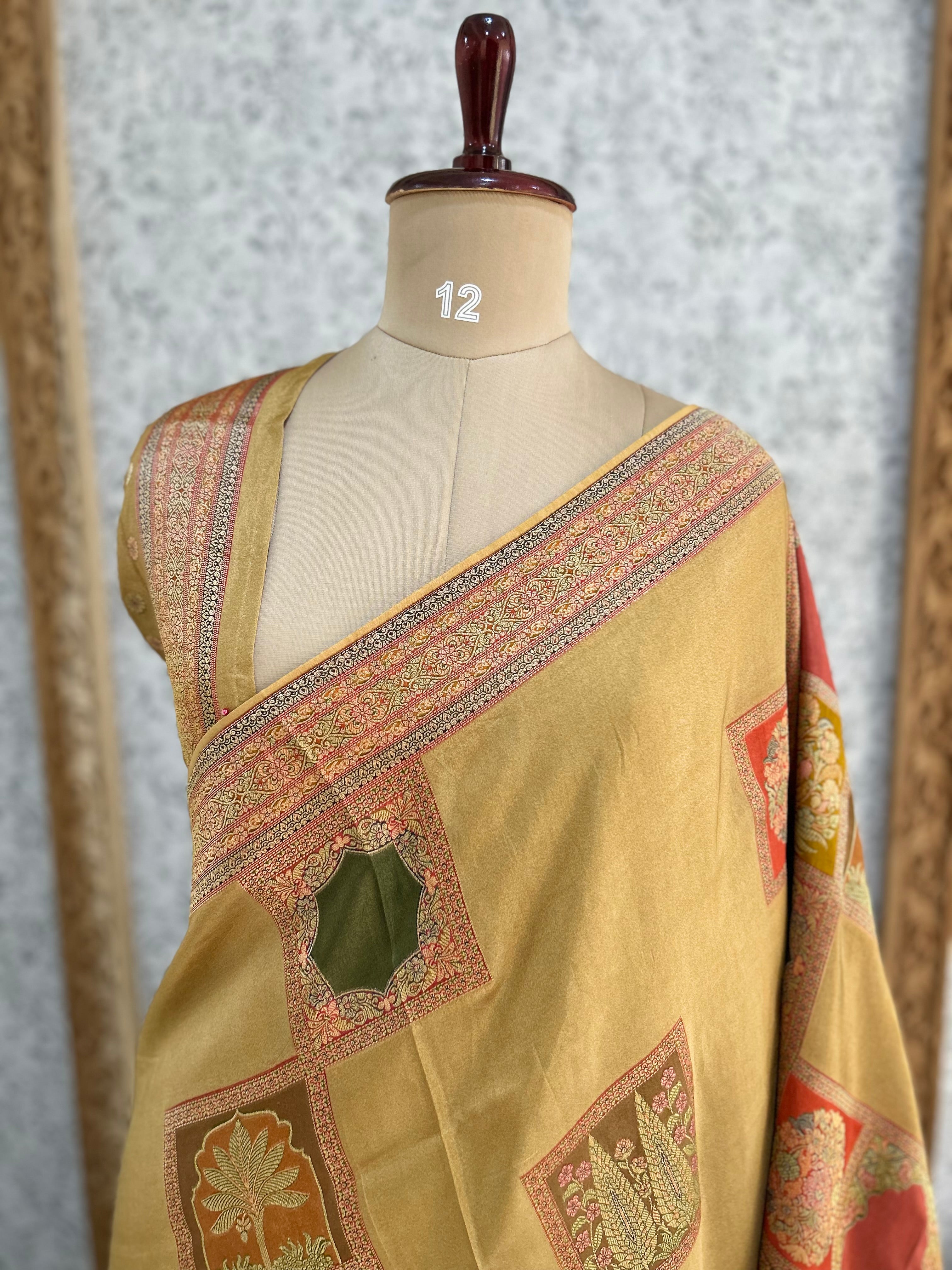 Beige dola crepe silk saree 101