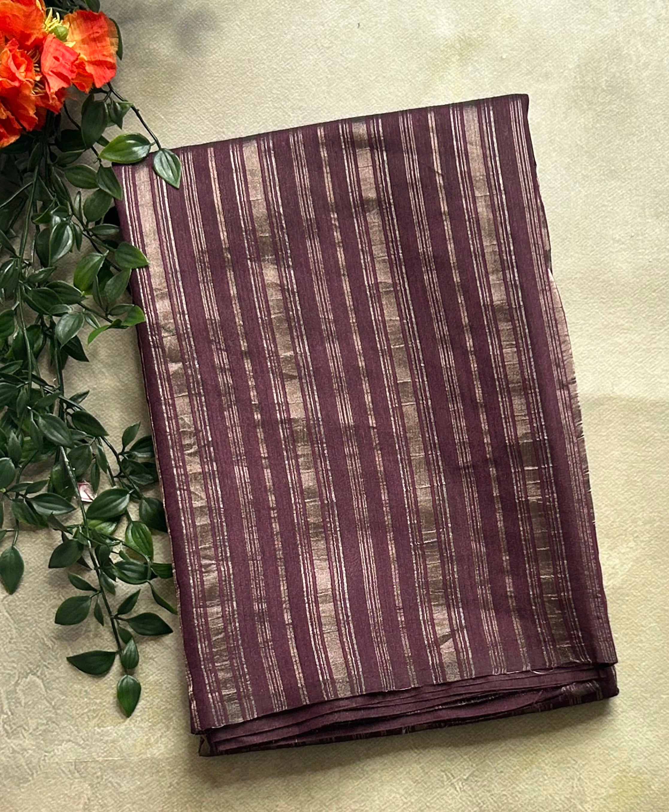Dark wine stripes pure organza tissue 103 saree