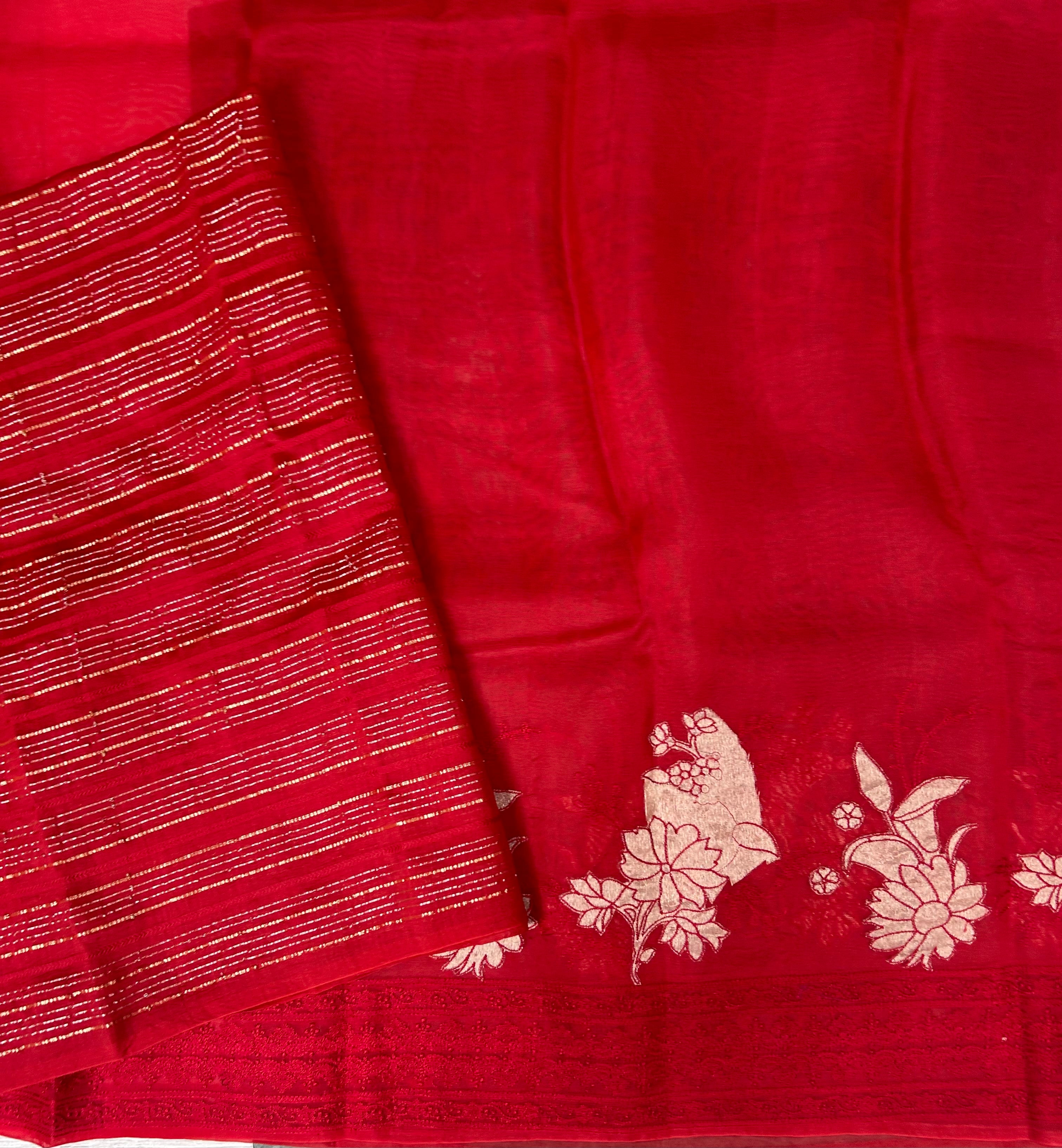 Red pure organza 101 embroidery saree