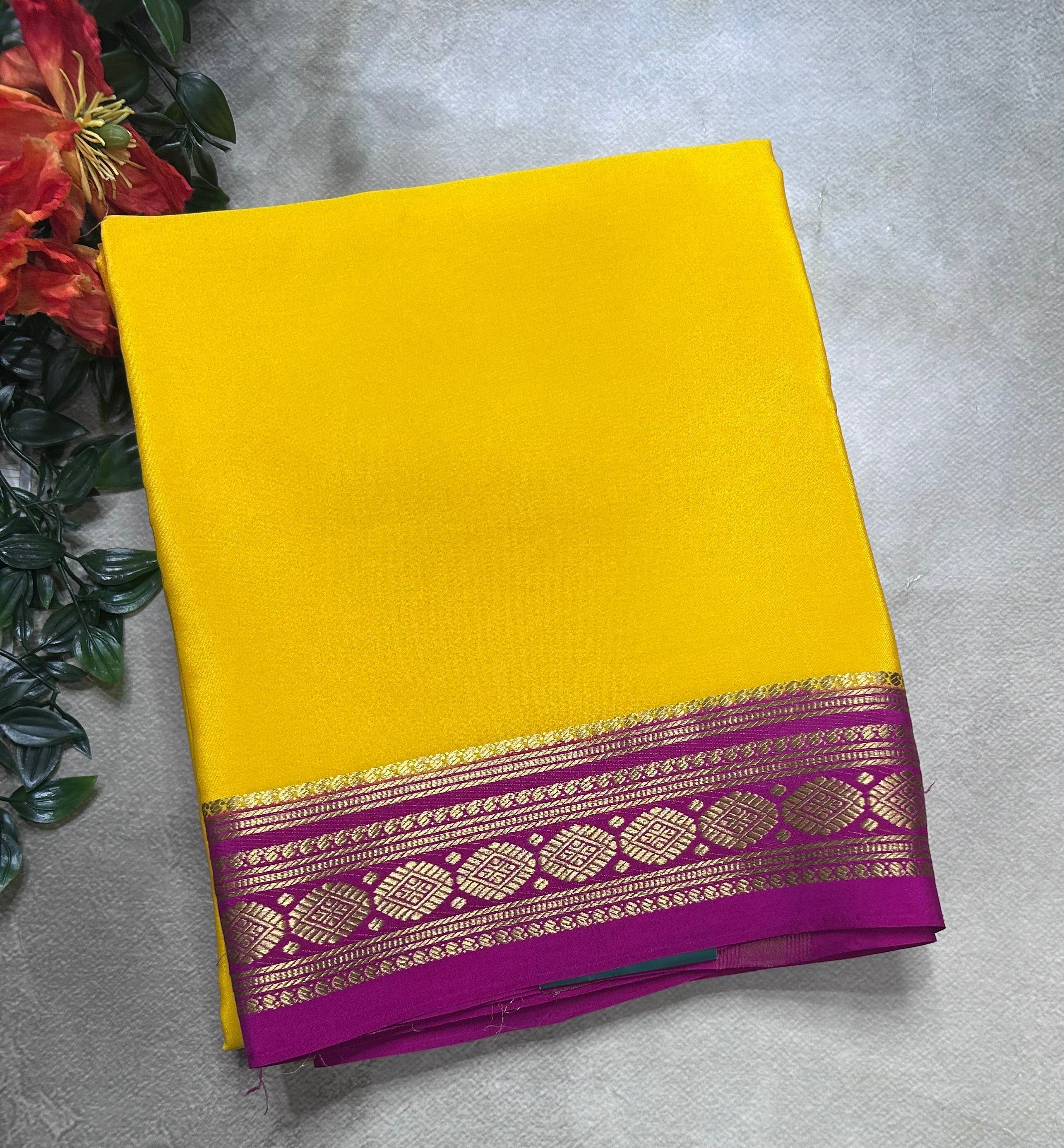 Yellow small border pure mysore silk saree(YMS106)