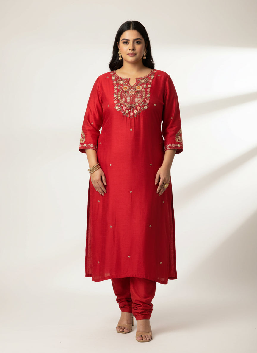 Pink Dola silk knot work  hand embroidery kurtha Suit set plus size