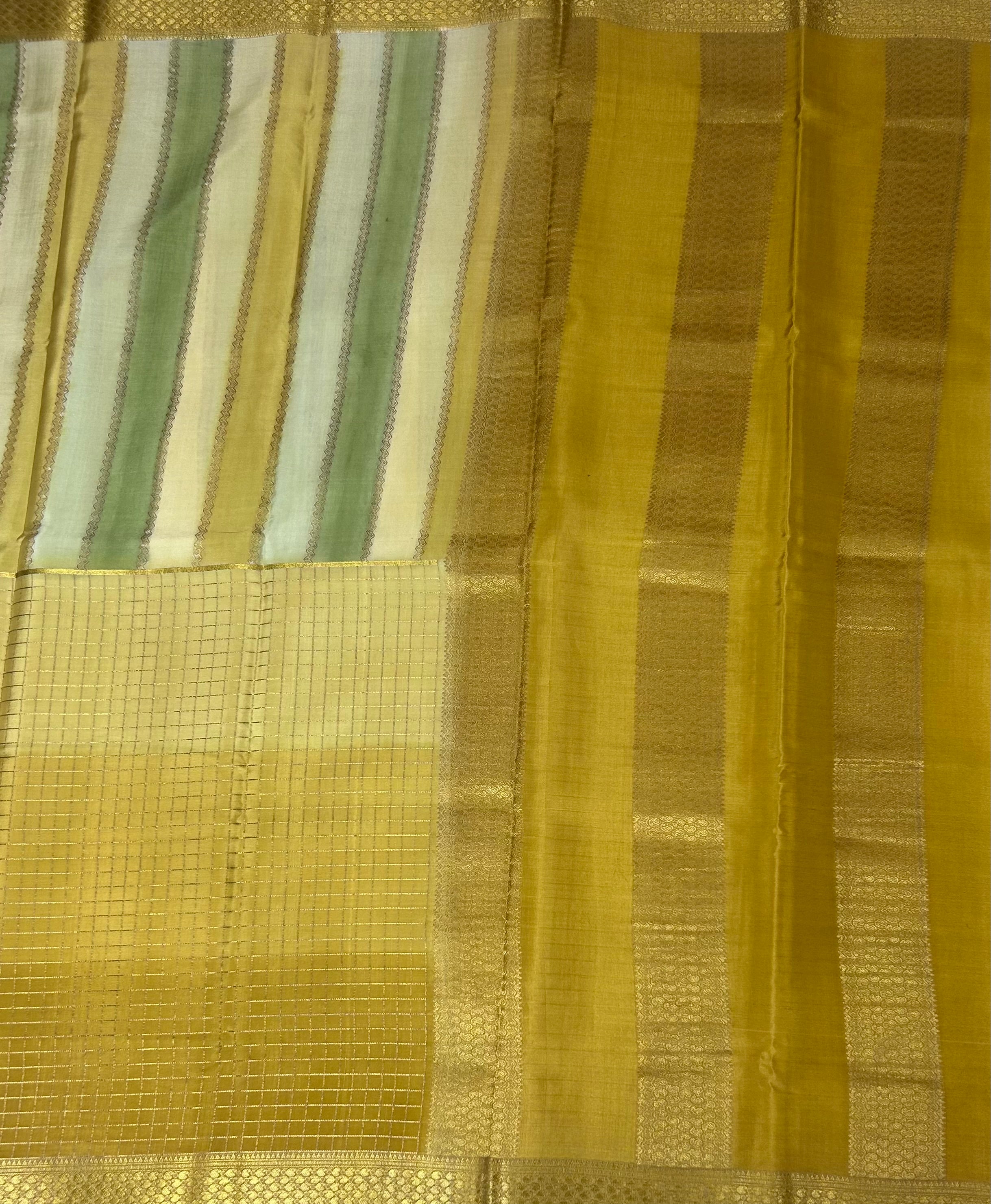 Rankart Stripes n Checks Pure Mysore Silk Saree – Elegant Handwoven Design | Premium Traditional Silk Collection