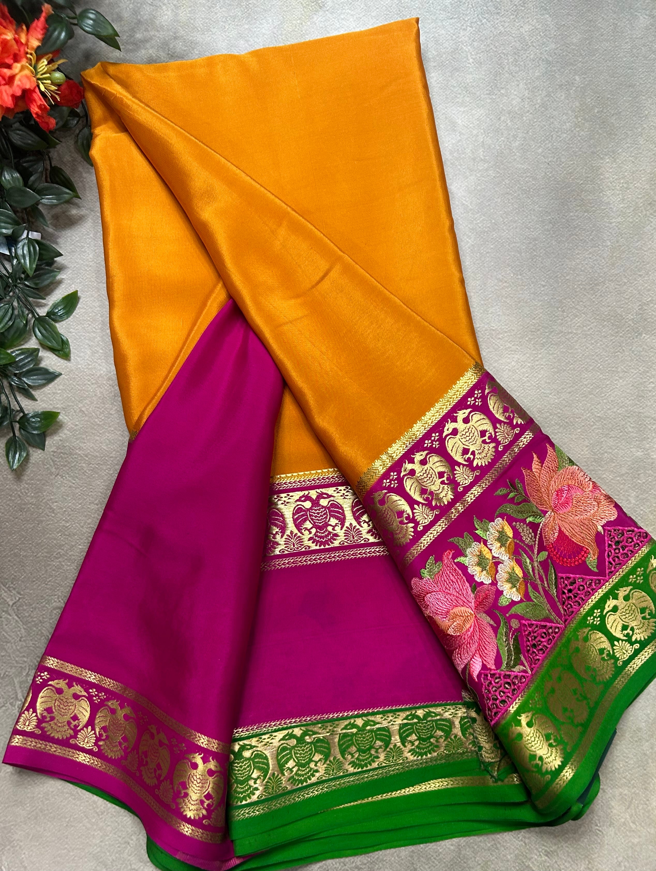 3D embroidery pure mysore silk-105 saree