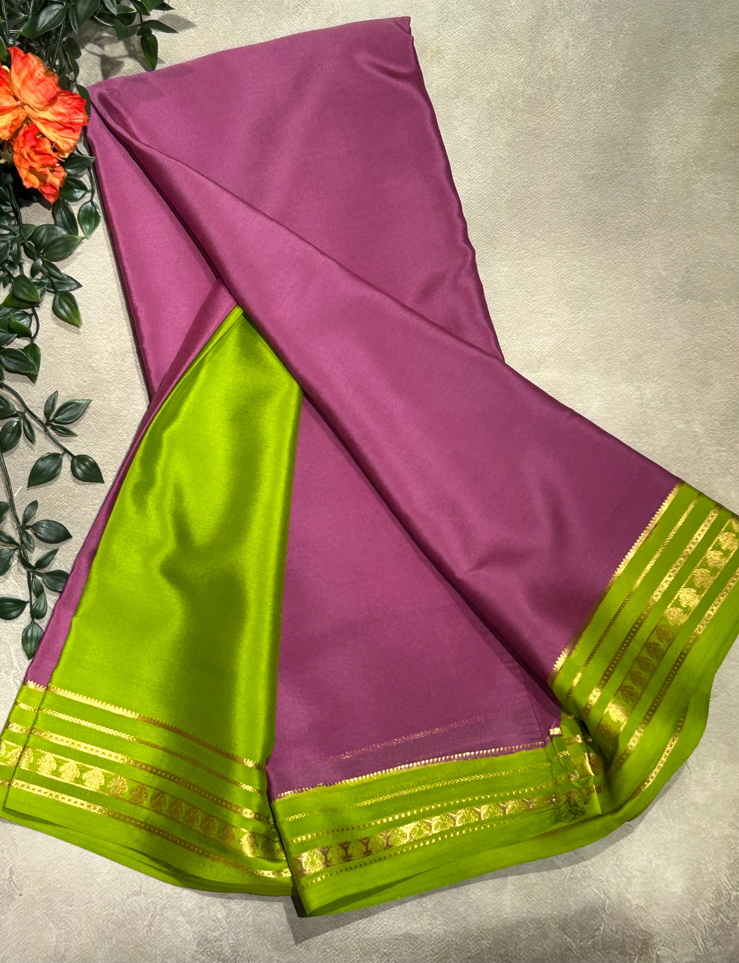 Dark onion pink stripes border pure Mysore silk-103 saree