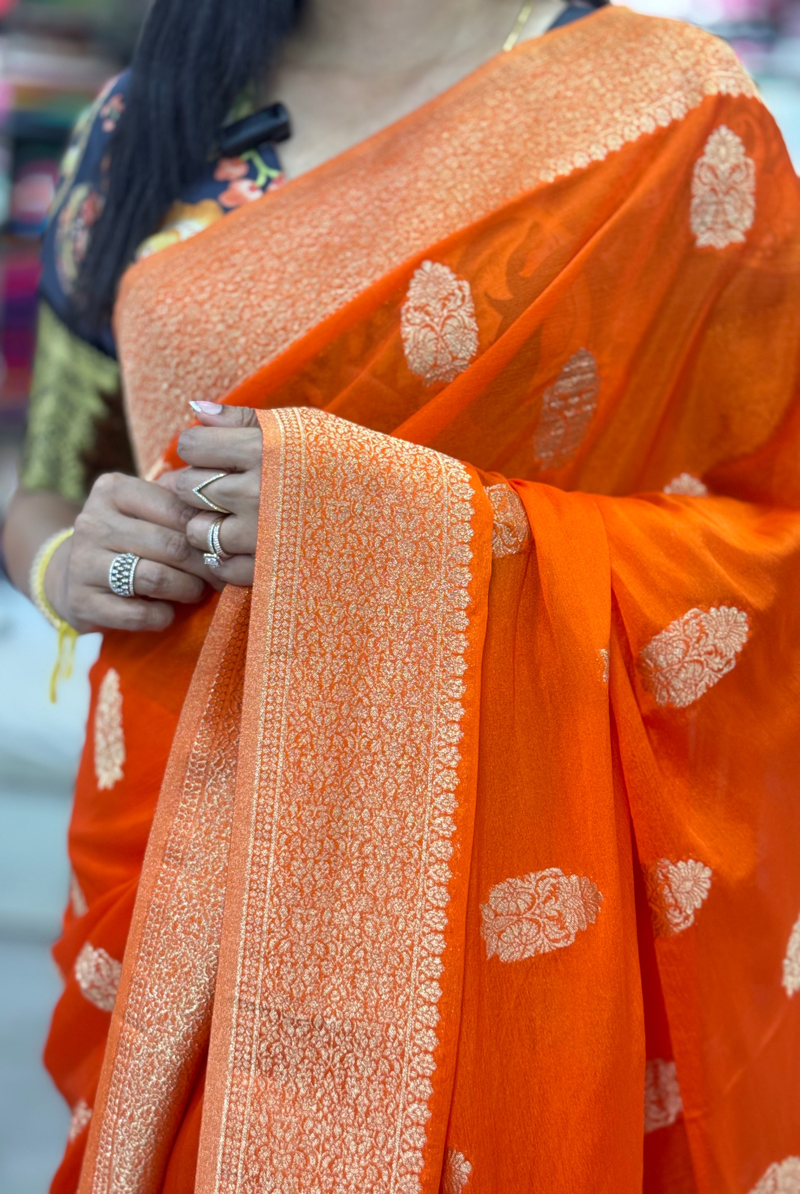 Orange big butta-07 soft crepe silk saree (RR)
