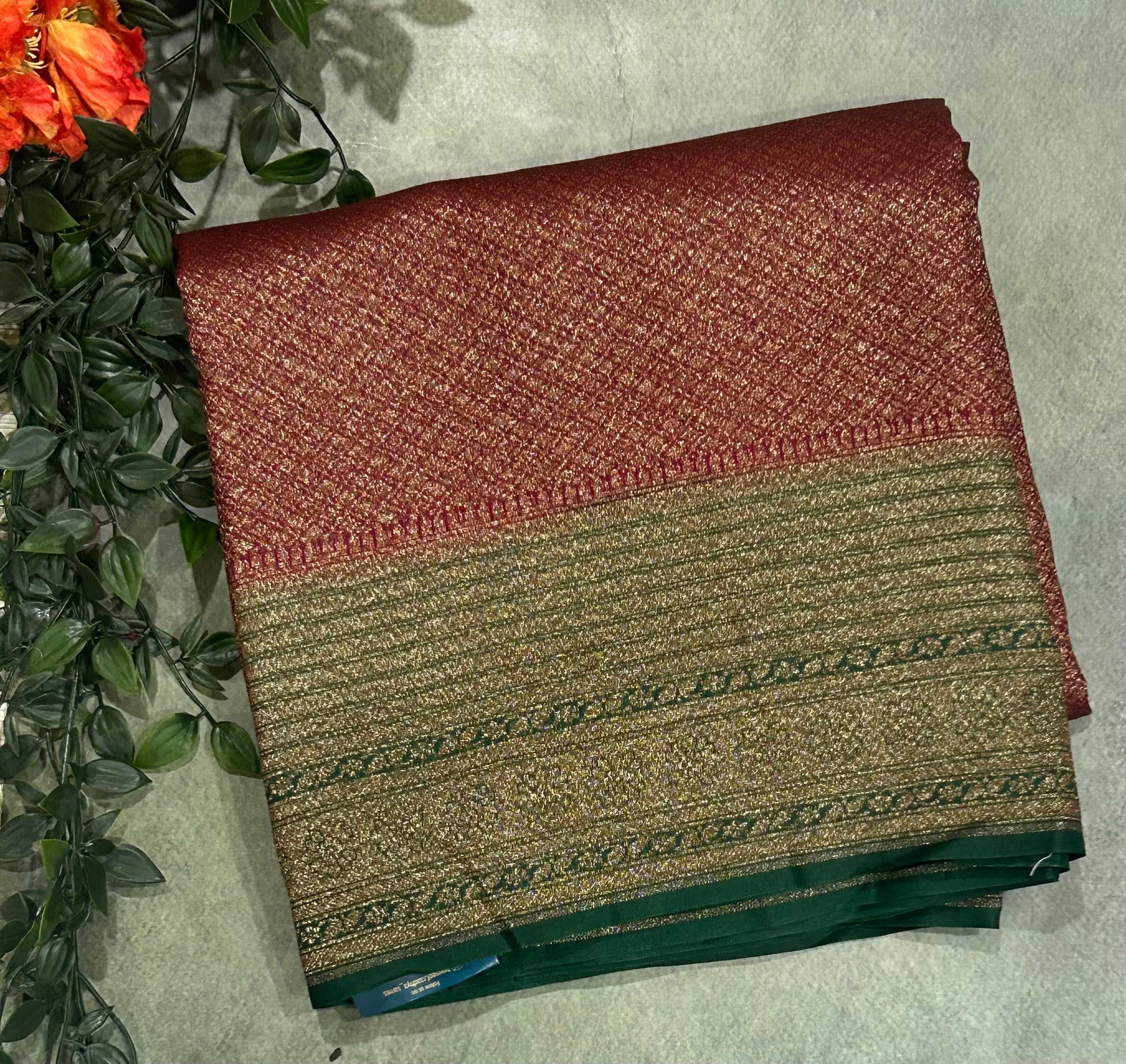 Maroon brocade semi Benarasi saree(Rashmika Mandanna Brocade saree)