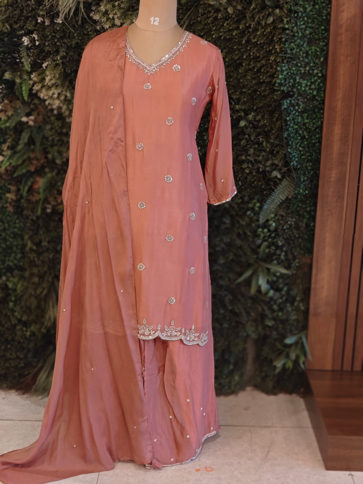 Onion pink Chinnon Hand Embroidery Sharara Kurtha 301