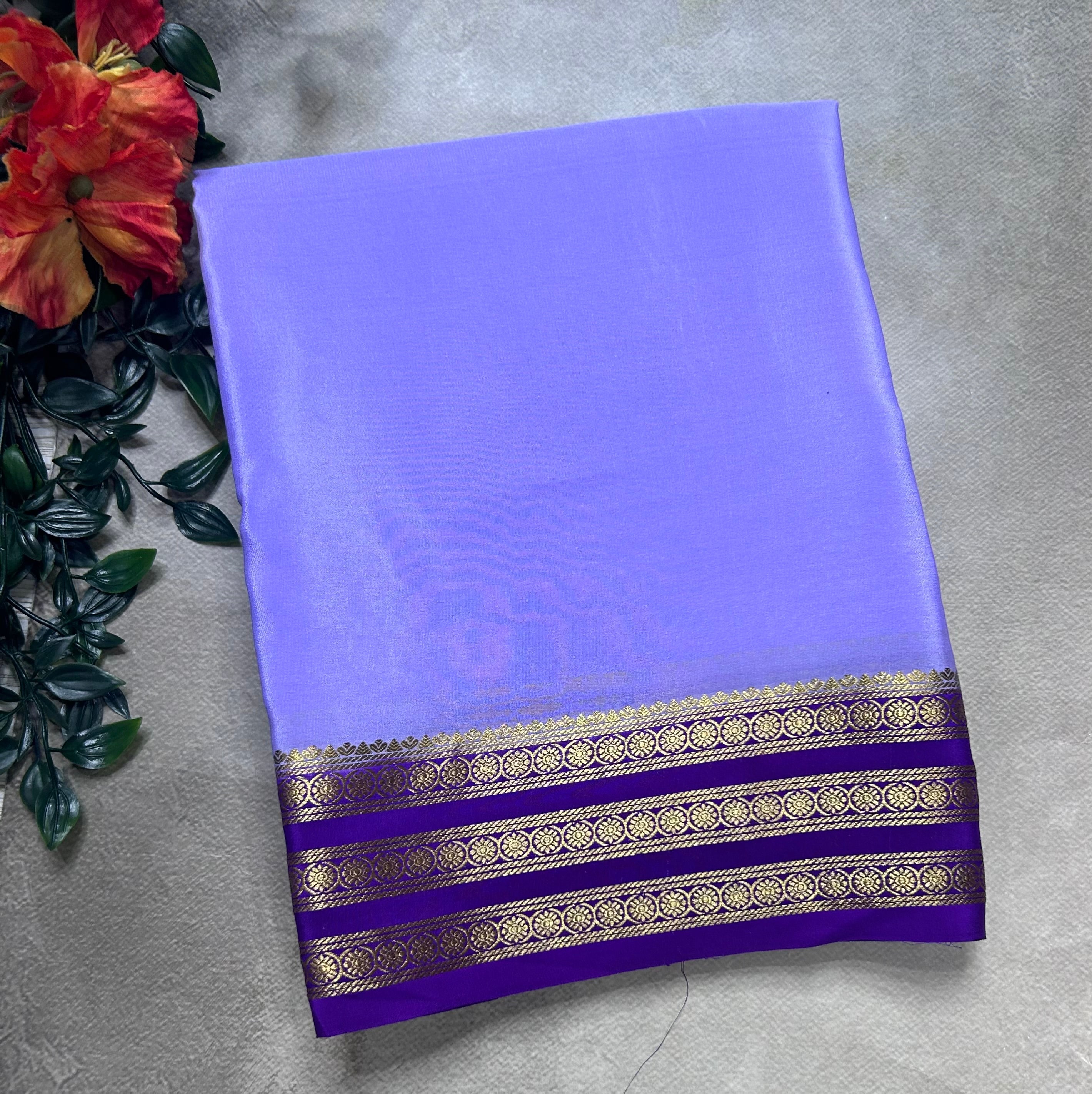 Lilac small border pure mysore silk saree(MSC106)