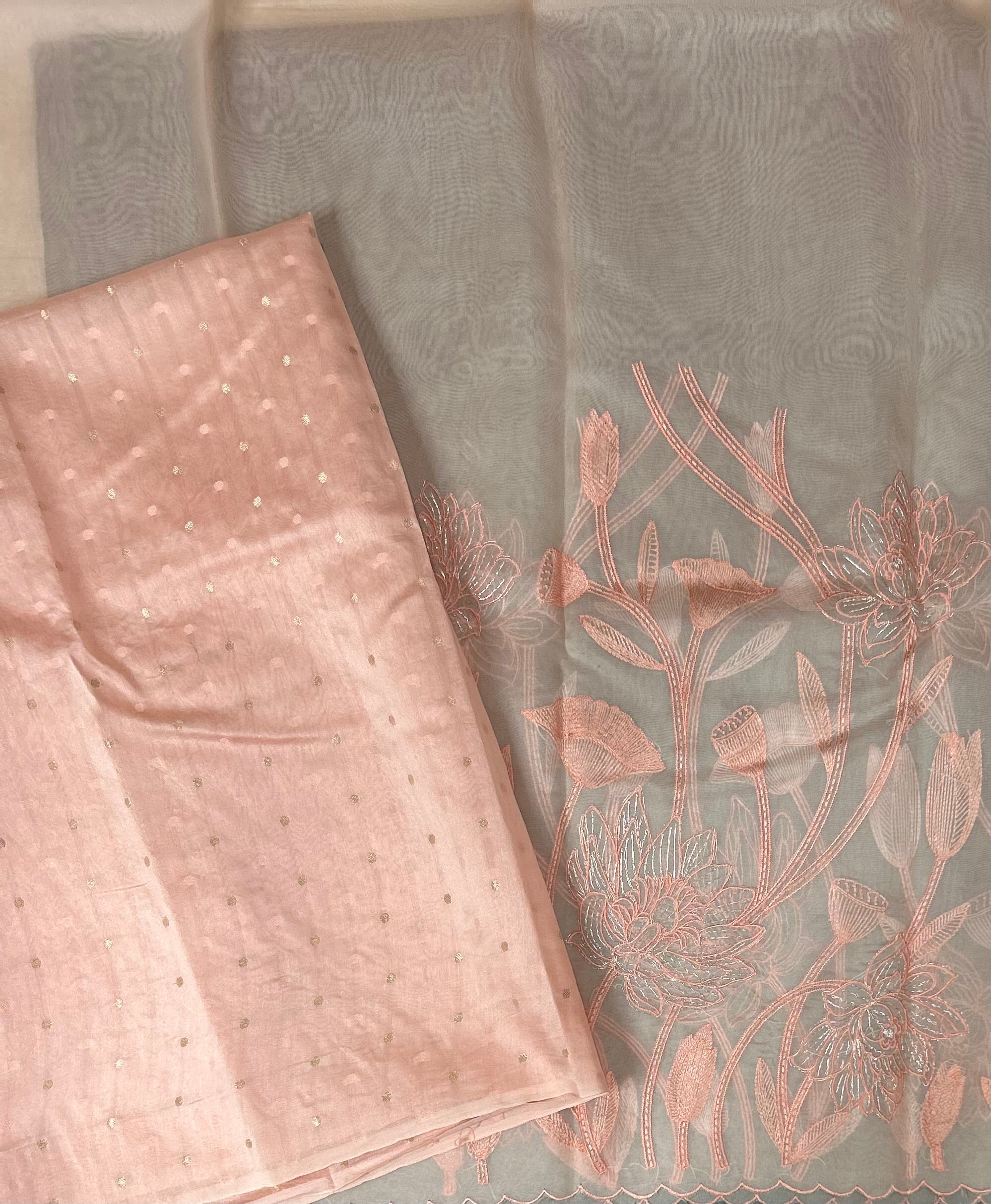 Peach pure organza embroidery saree