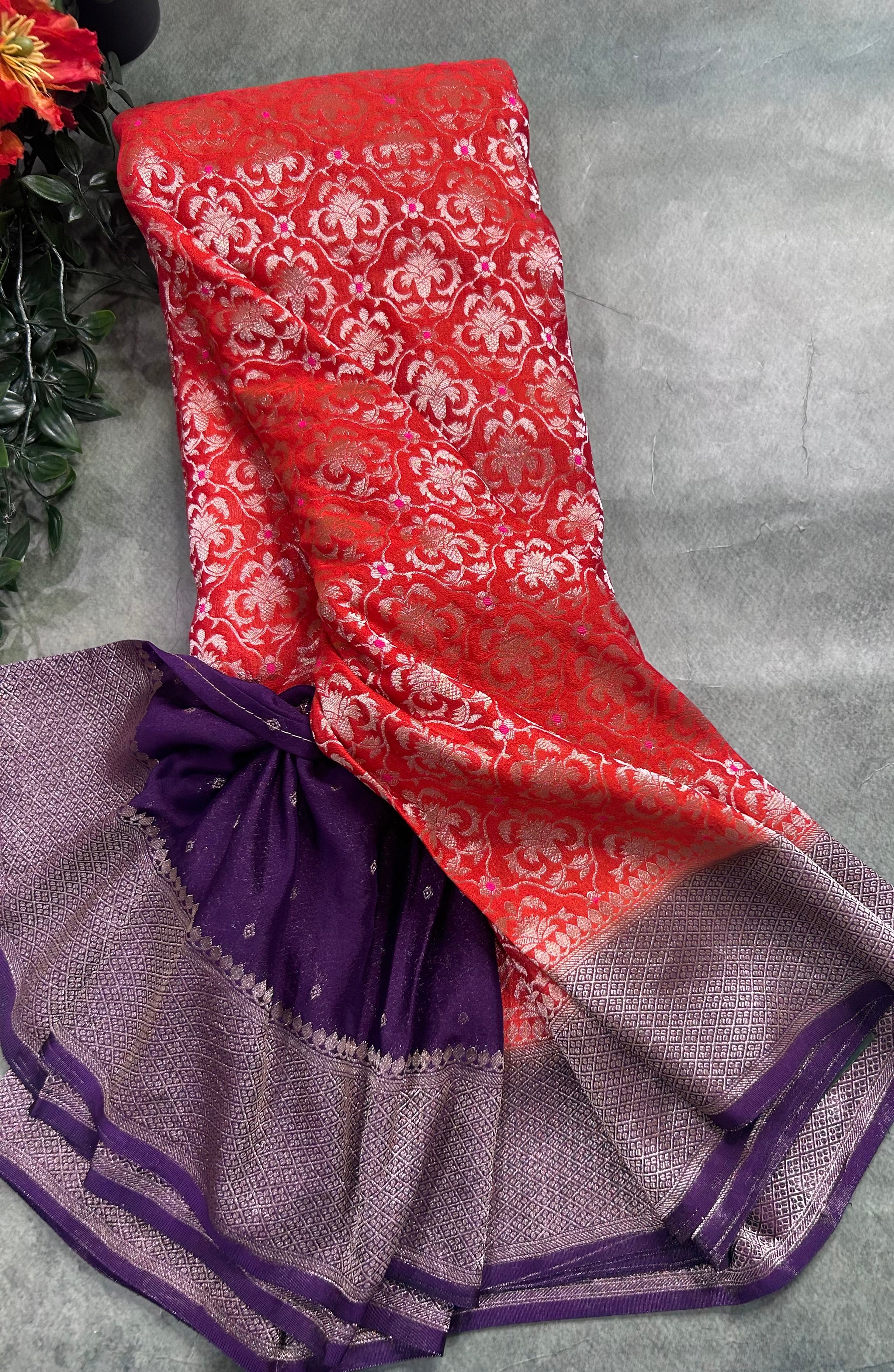 Orange brocade semi georgette 105 saree