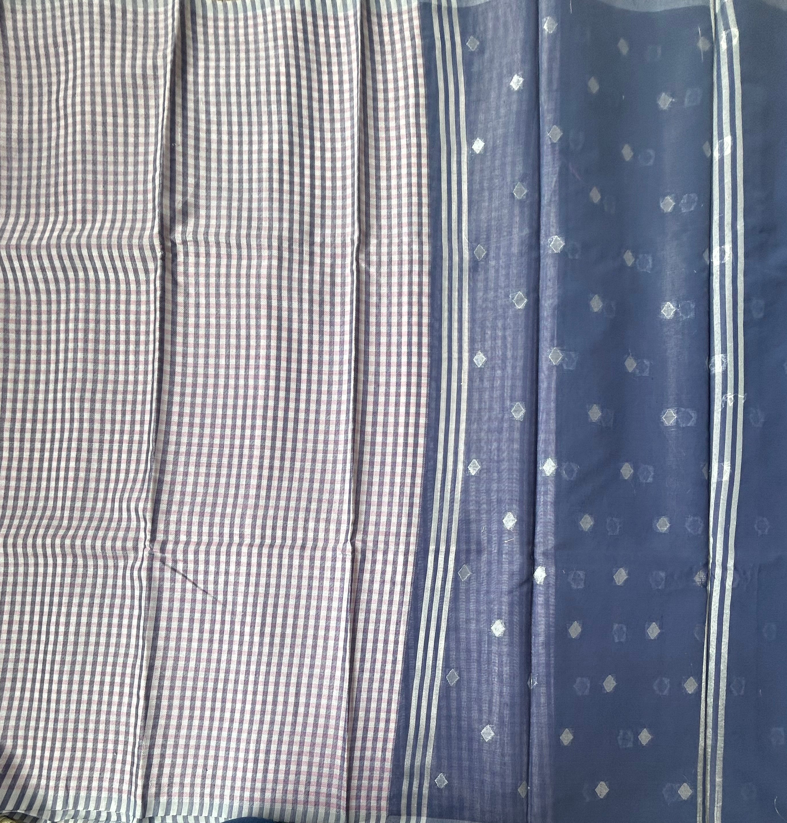Navy Blue checks semi tissue saree