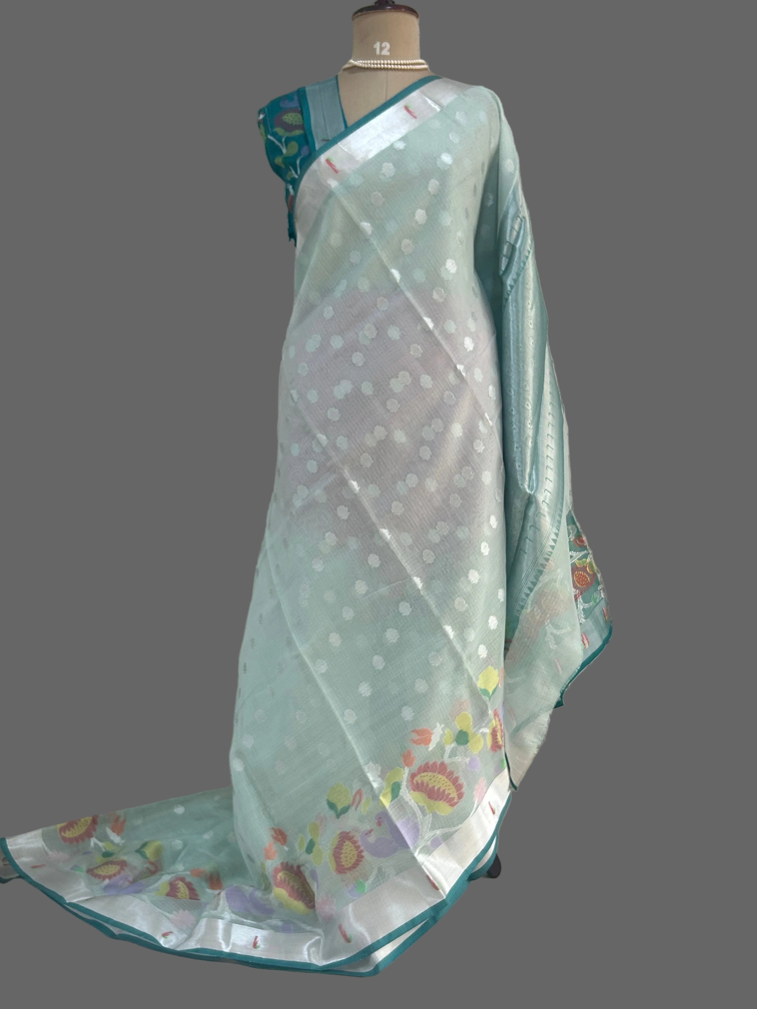 Pastel green kota checks-102 small butta saree