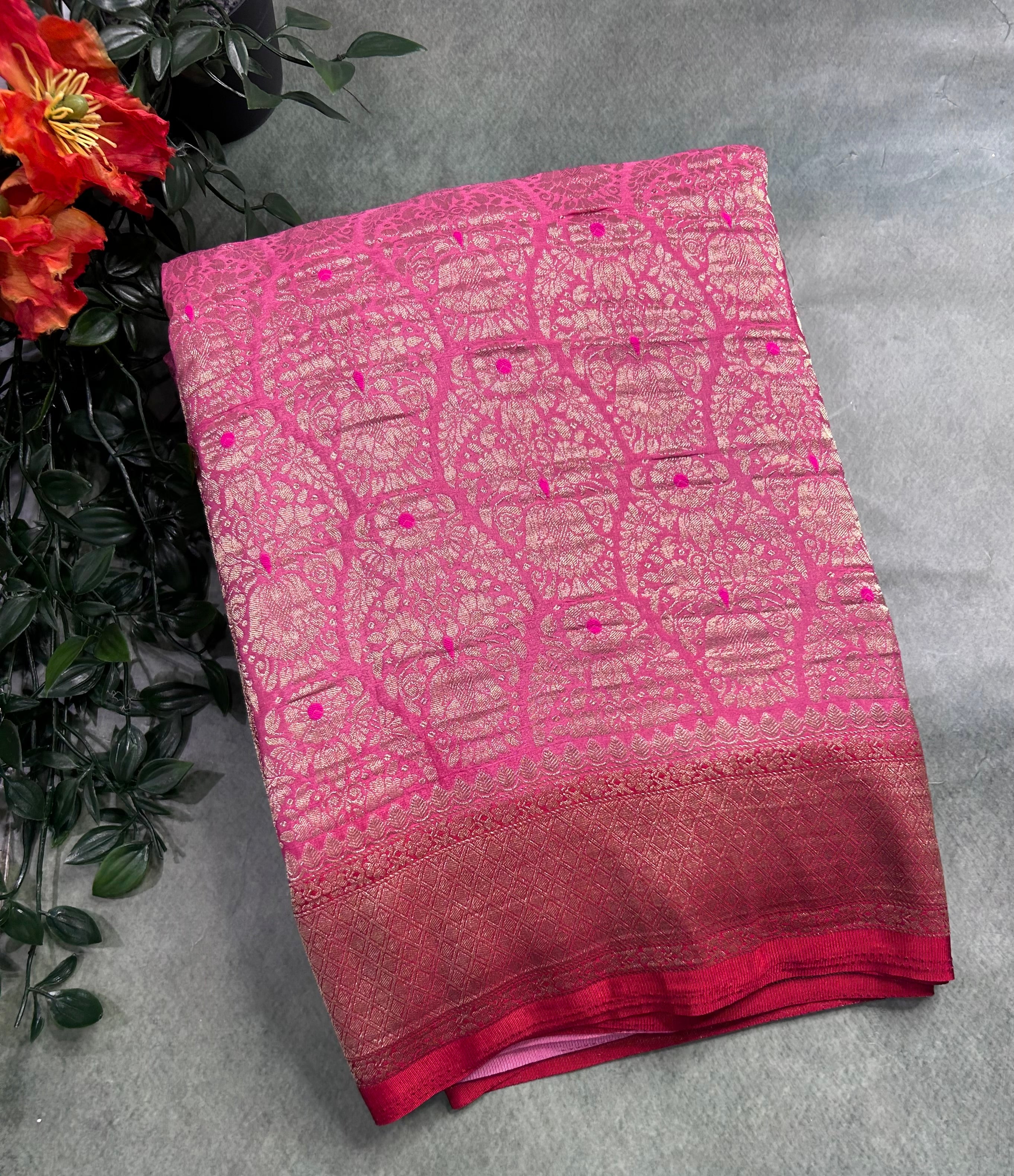 Light pink brocade semi georgette 105 saree