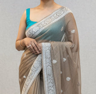 Pastel brown small butta tissue chiffon 104 saree