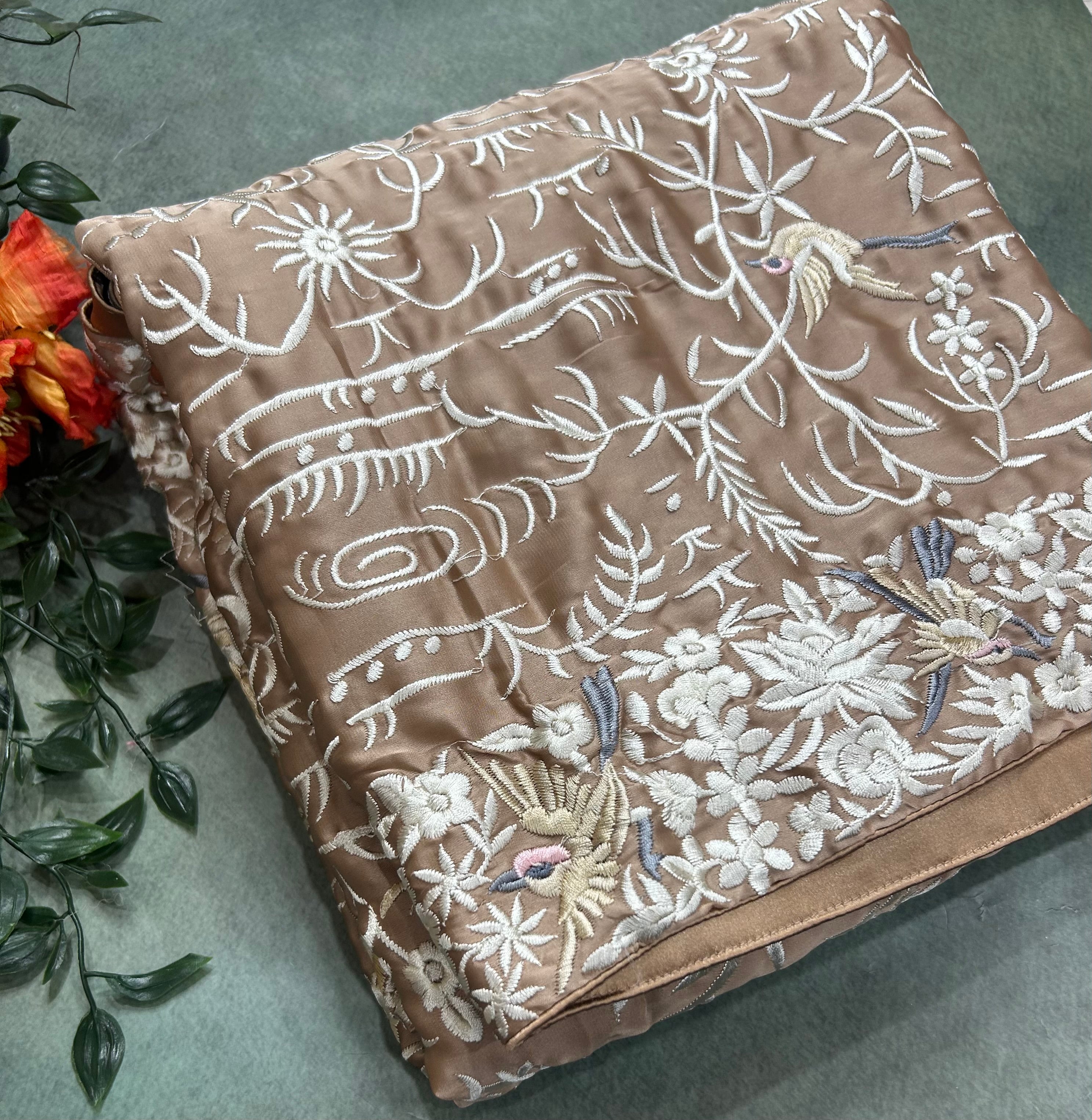 Light brown parsi embroidery georgette parsi 104 saree