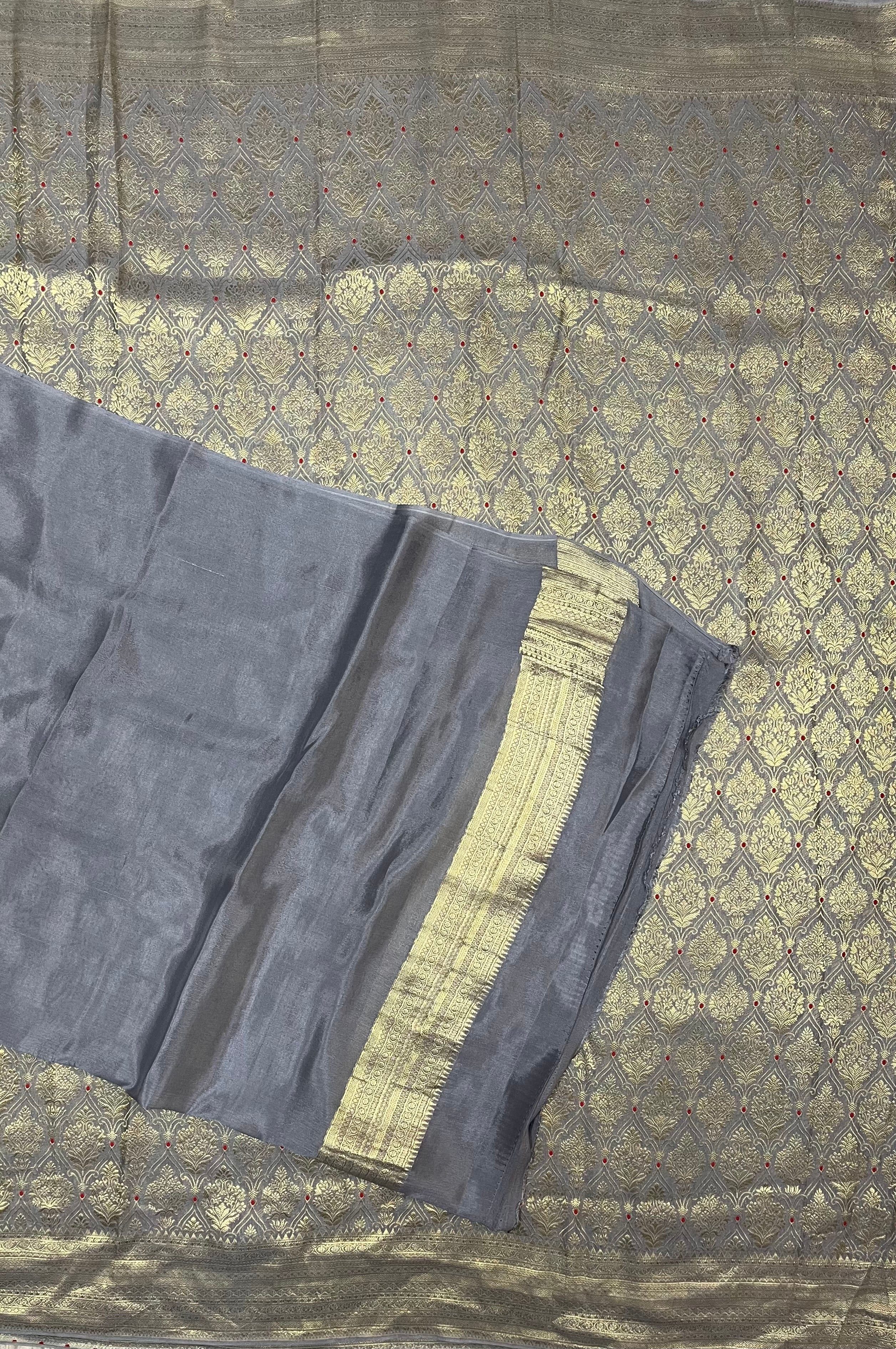 Grey brocade pure mysore silk 104 saree