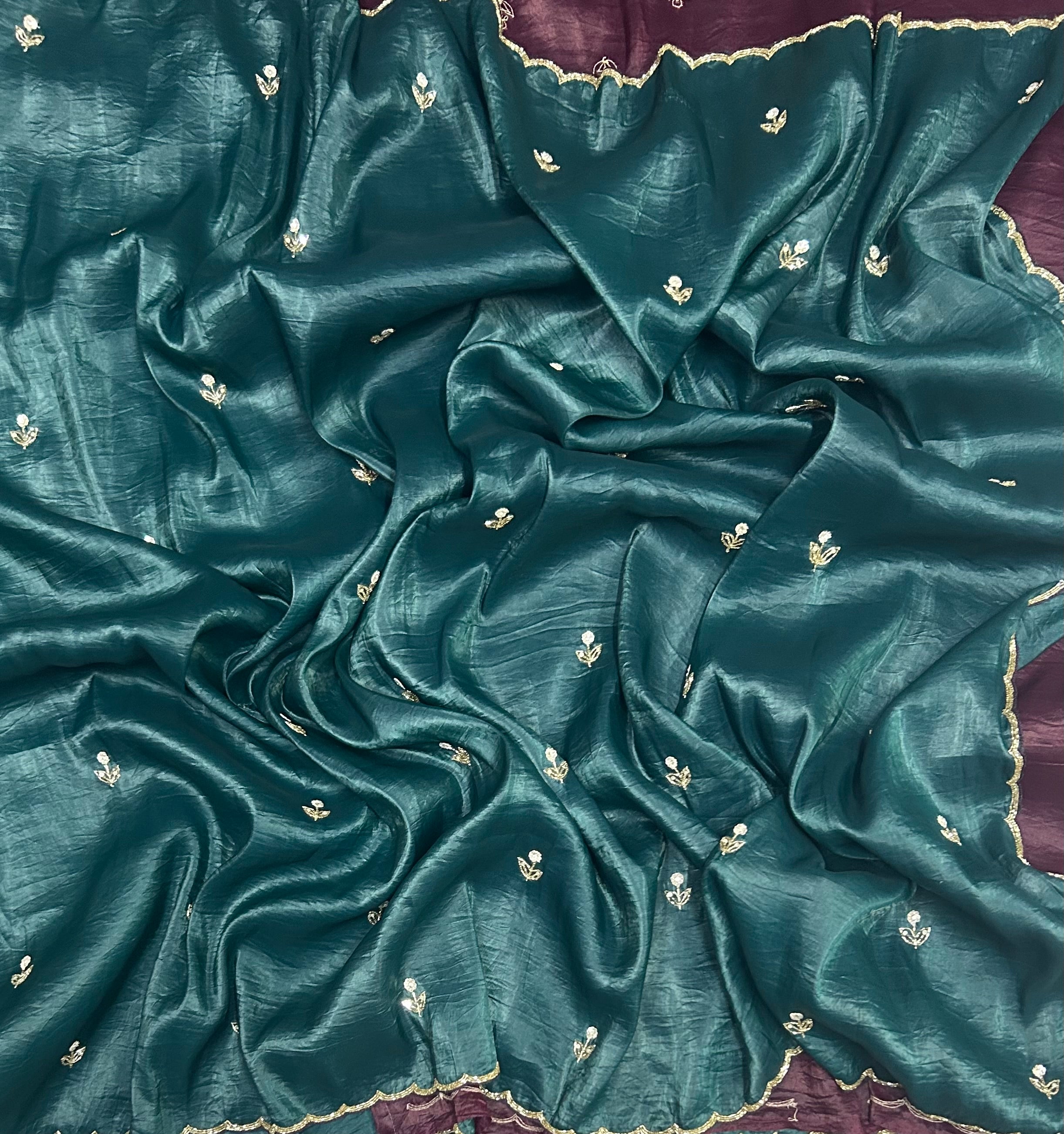 Dark Rama green small Butta party wear saree