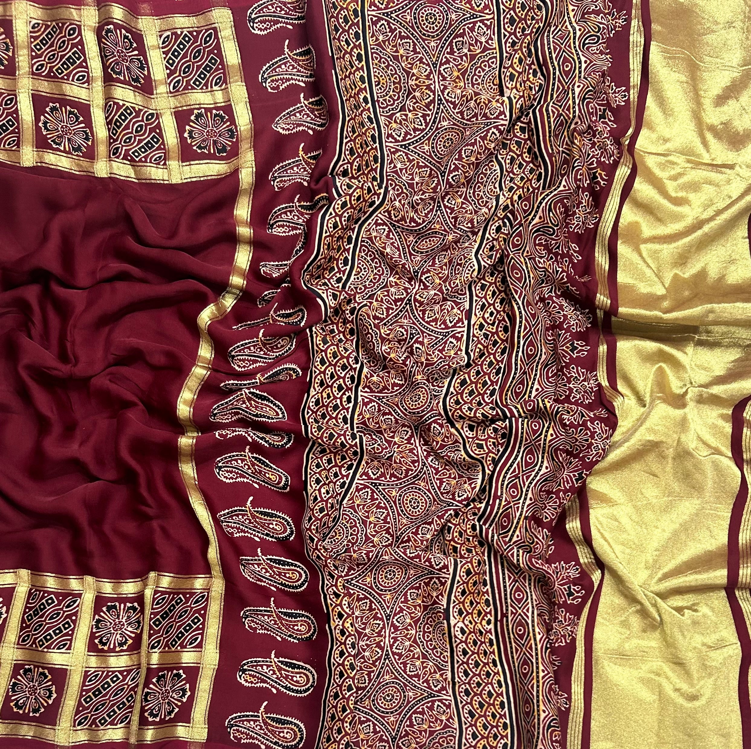 Dark maroon checks border modal silk 104 saree