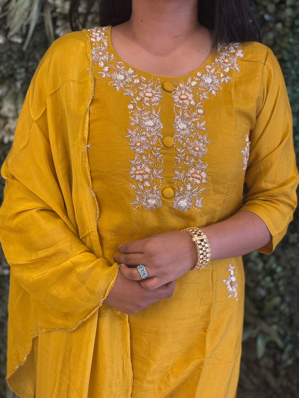 Masturd Yellow Designer Handwork embroidery kurtha