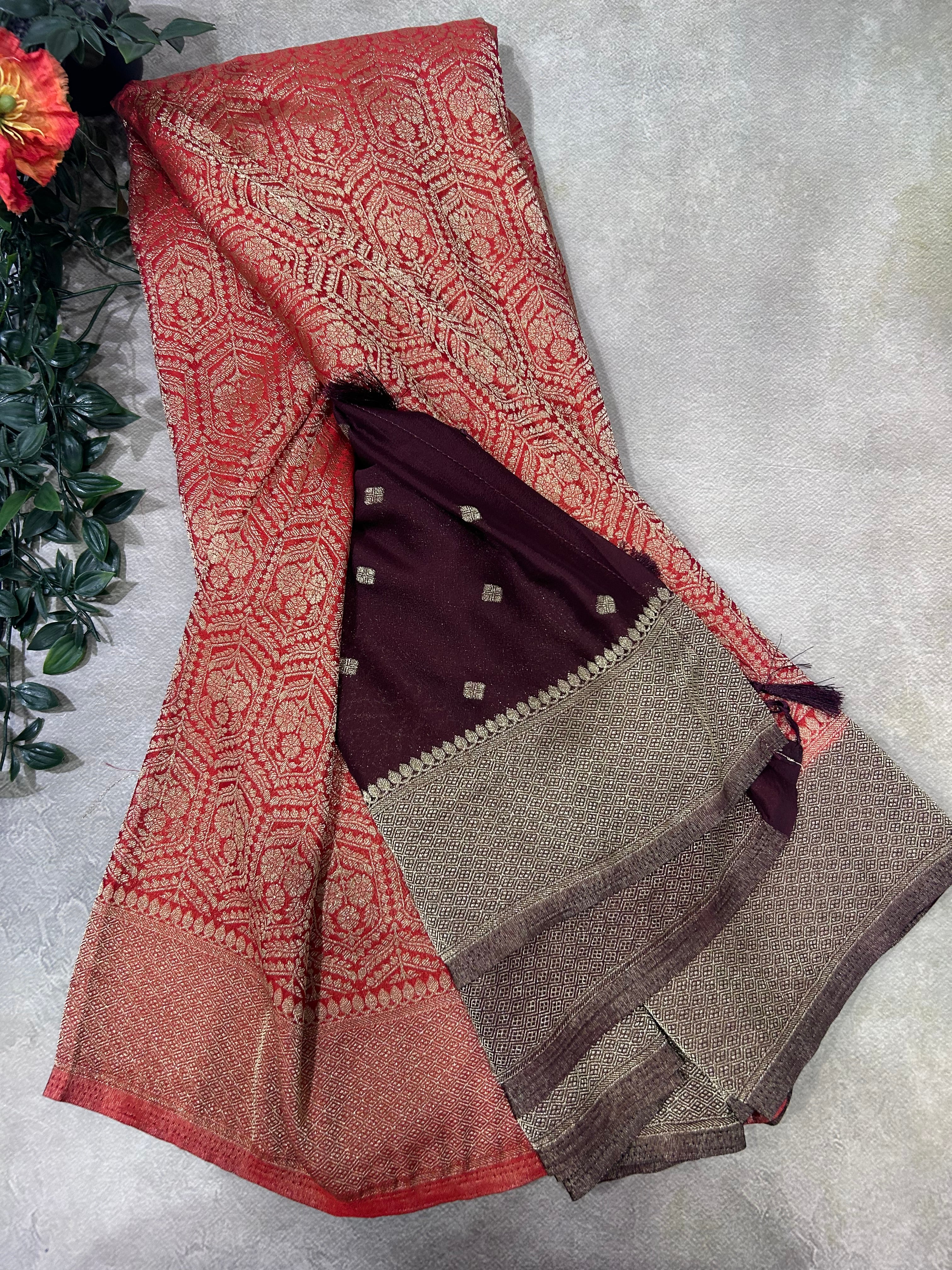 Red brocade semi georgette 105 saree