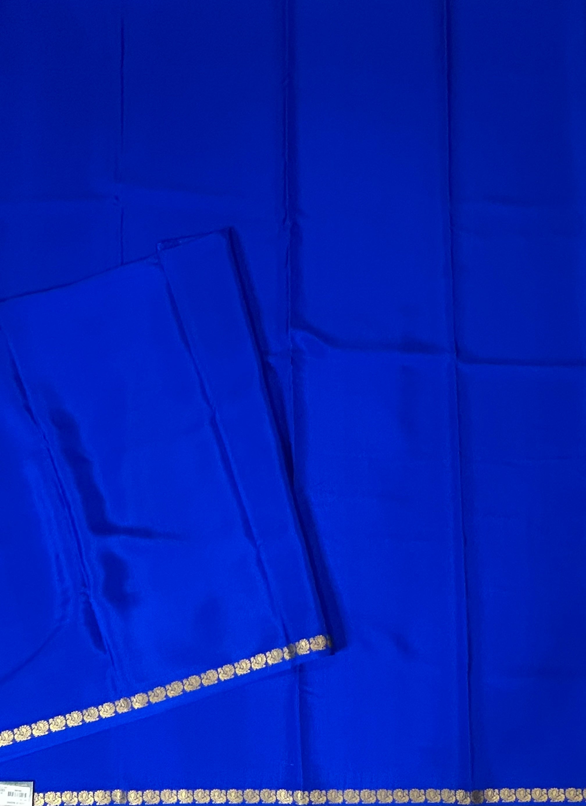 Royal blue-2 plain one inch pure mysore silk-12 saree