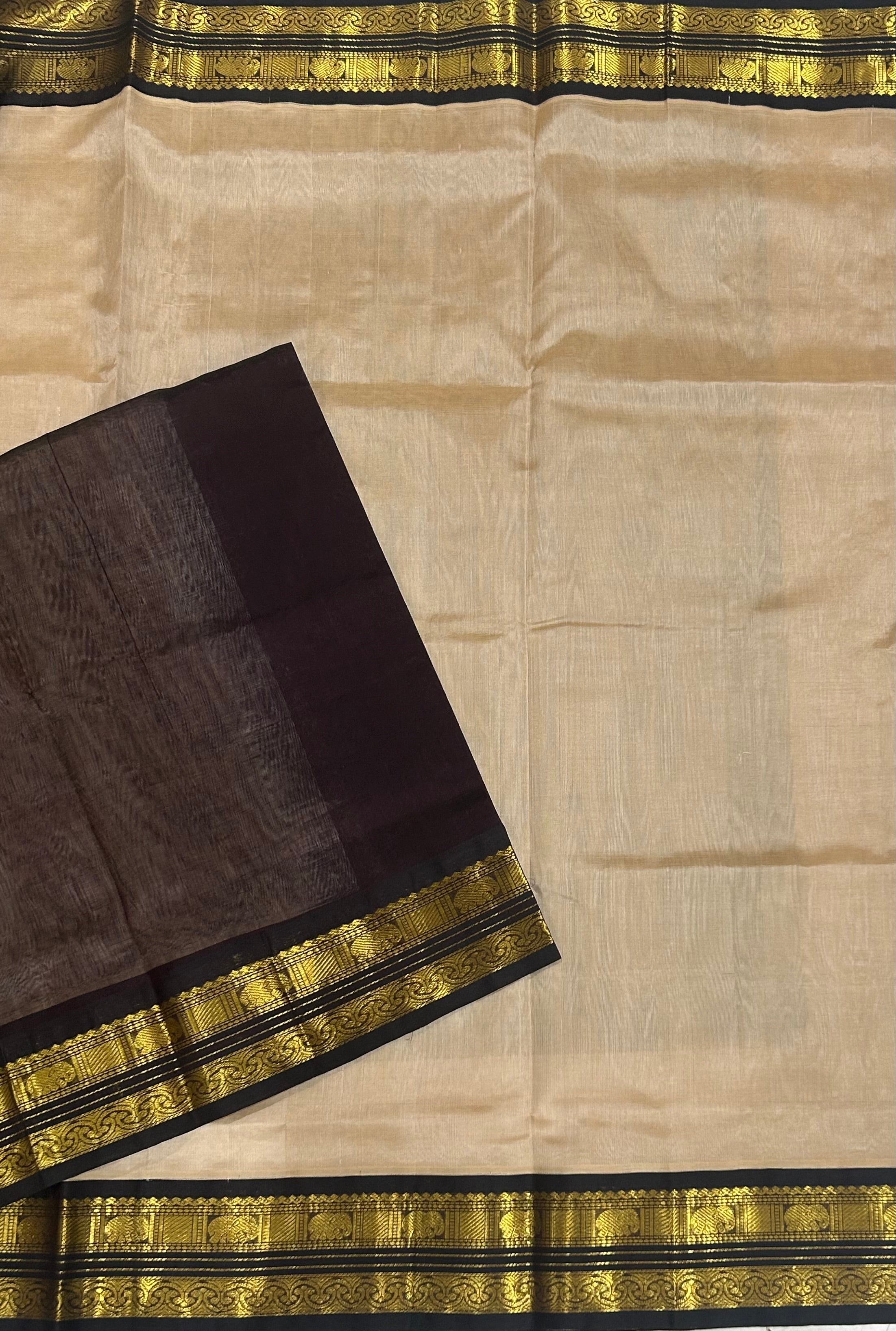 Beige small border pure kanchi cotton silk 104 saree