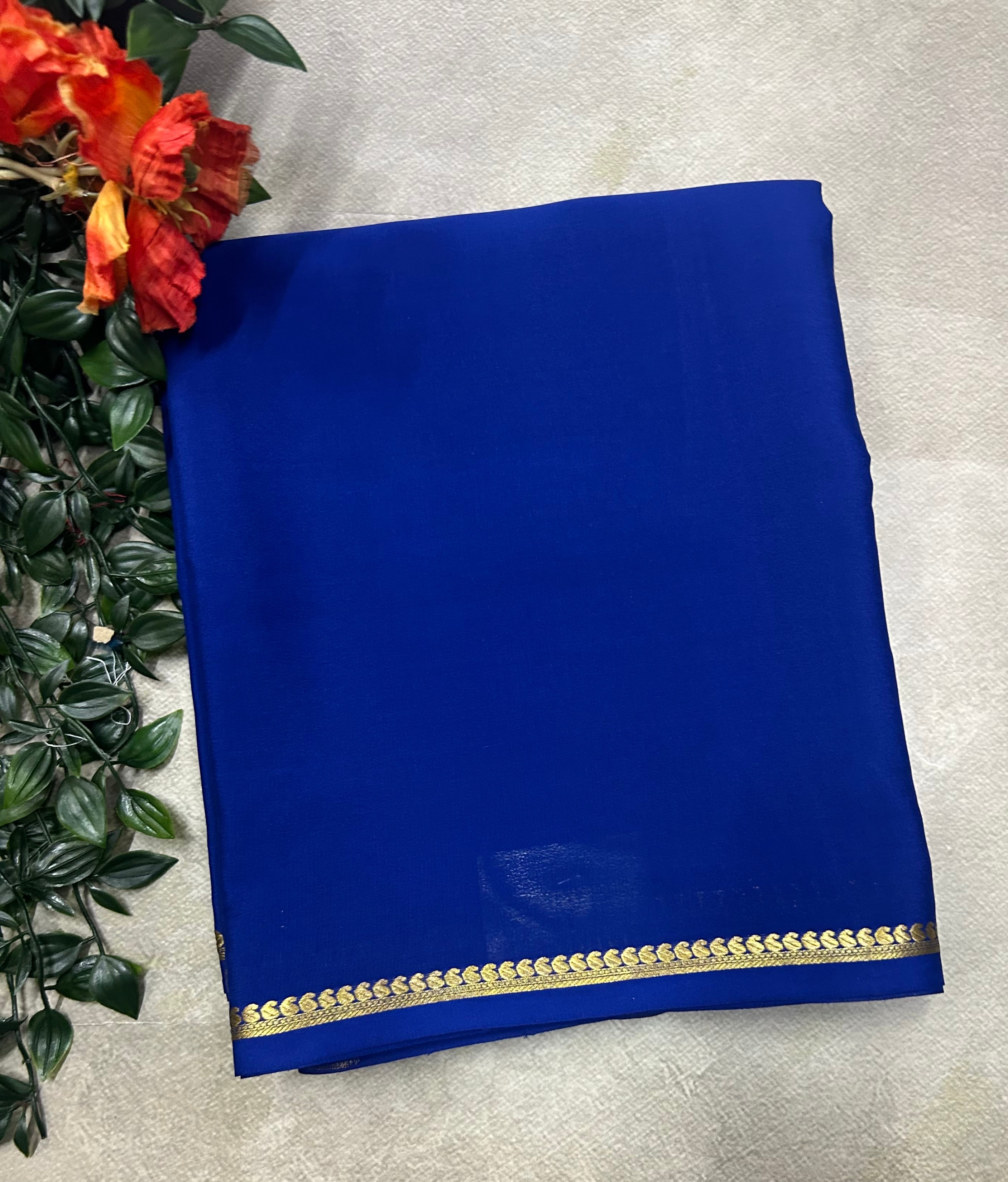 Navy blue small border pure Mysore silk 105 saree