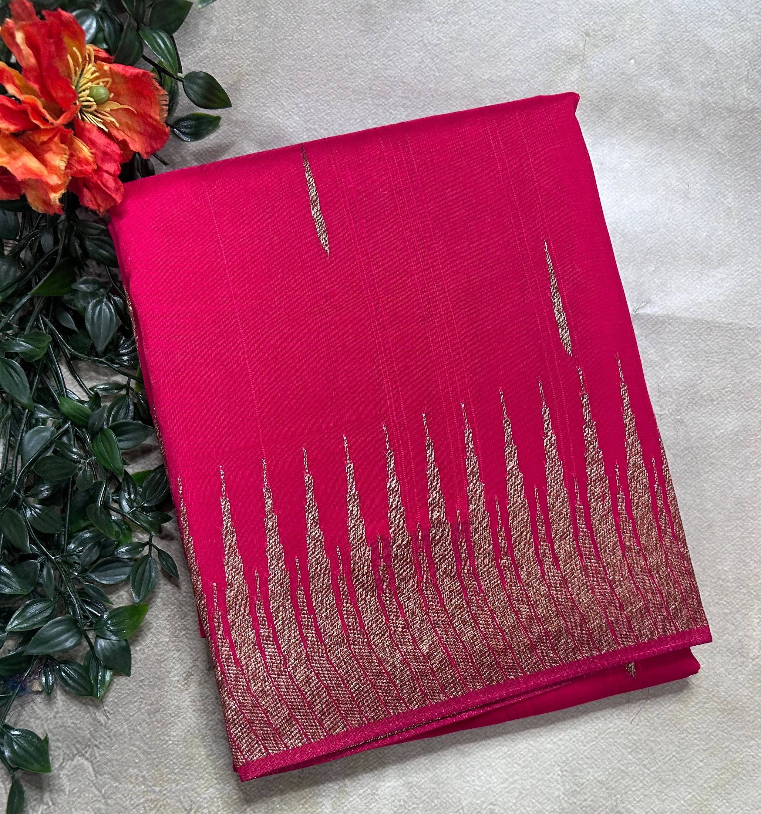 Pink temple border tussar crepe 106 silk saree