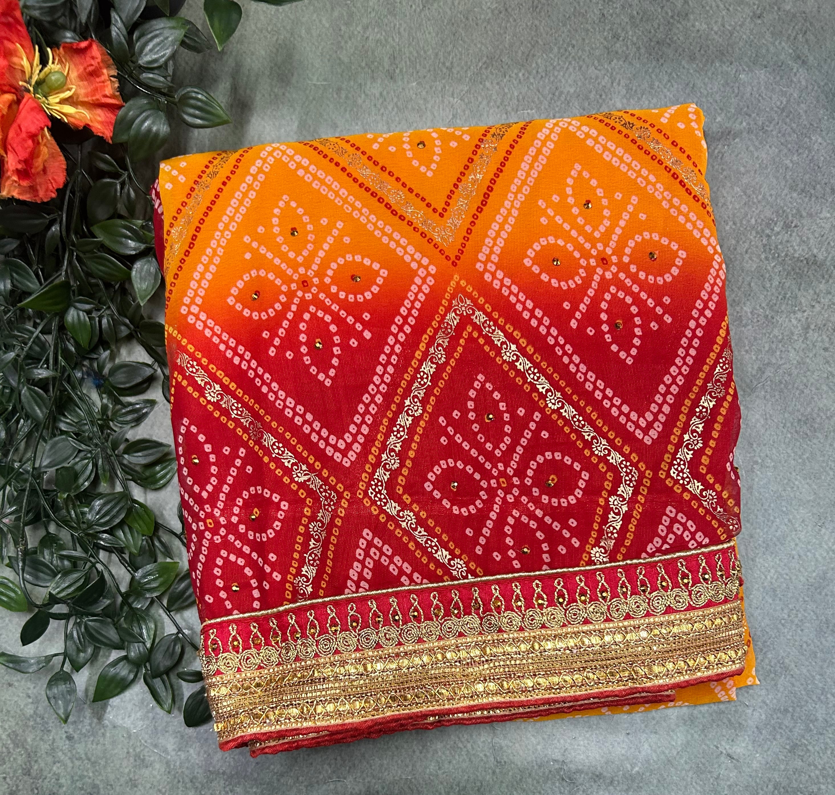 2d heavy work border semi dola crepe saree